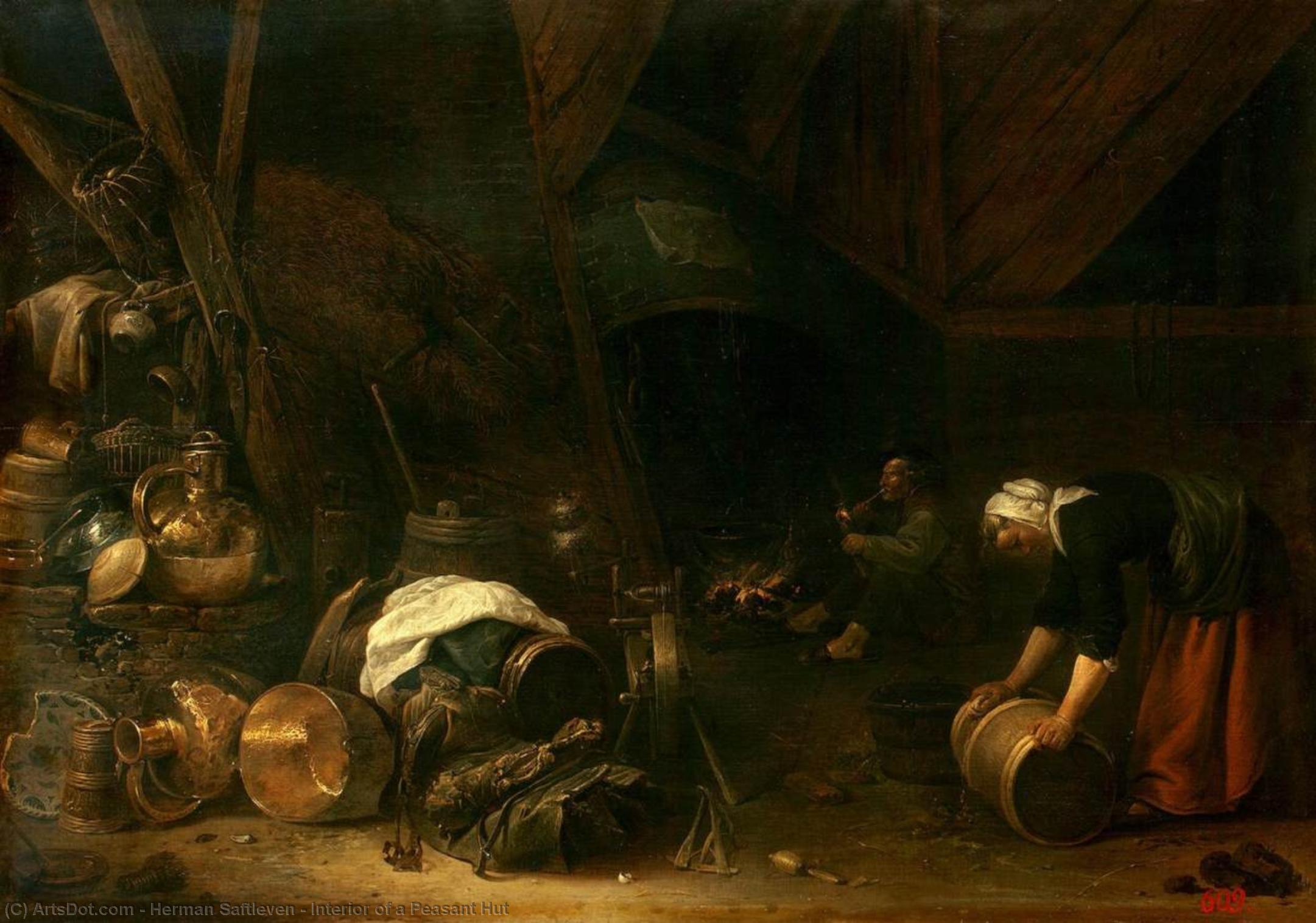Wikioo.org - The Encyclopedia of Fine Arts - Painting, Artwork by Herman Saftleven - Interior of a Peasant Hut