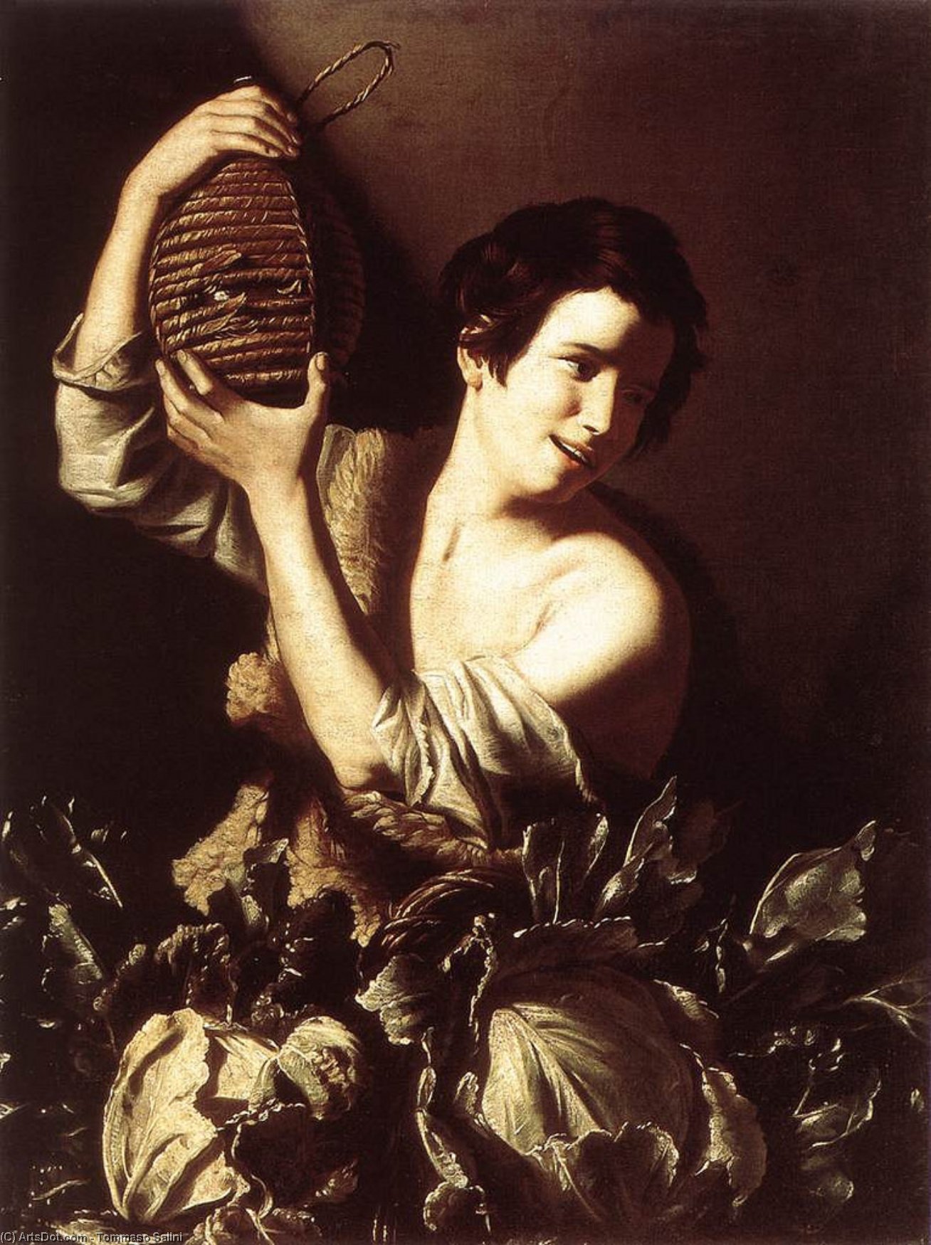 Wikioo.org - The Encyclopedia of Fine Arts - Painting, Artwork by Tommaso Salini - Boy with a Flask and Cabbages
