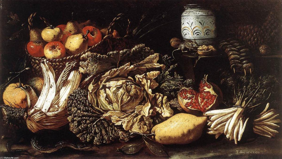 Wikioo.org – L'Encyclopédie des Beaux Arts - Peinture, Oeuvre de Tommaso Salini - Nature morte avec fruits légumes et aux animaux de