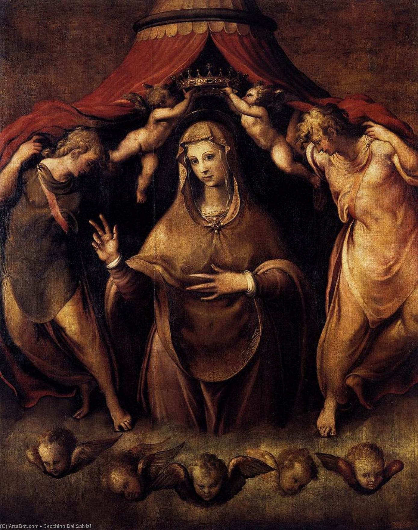 Wikioo.org – La Enciclopedia de las Bellas Artes - Pintura, Obras de arte de Cecchino Del Salviati - coronación de la virgen enestado  Los ángeles