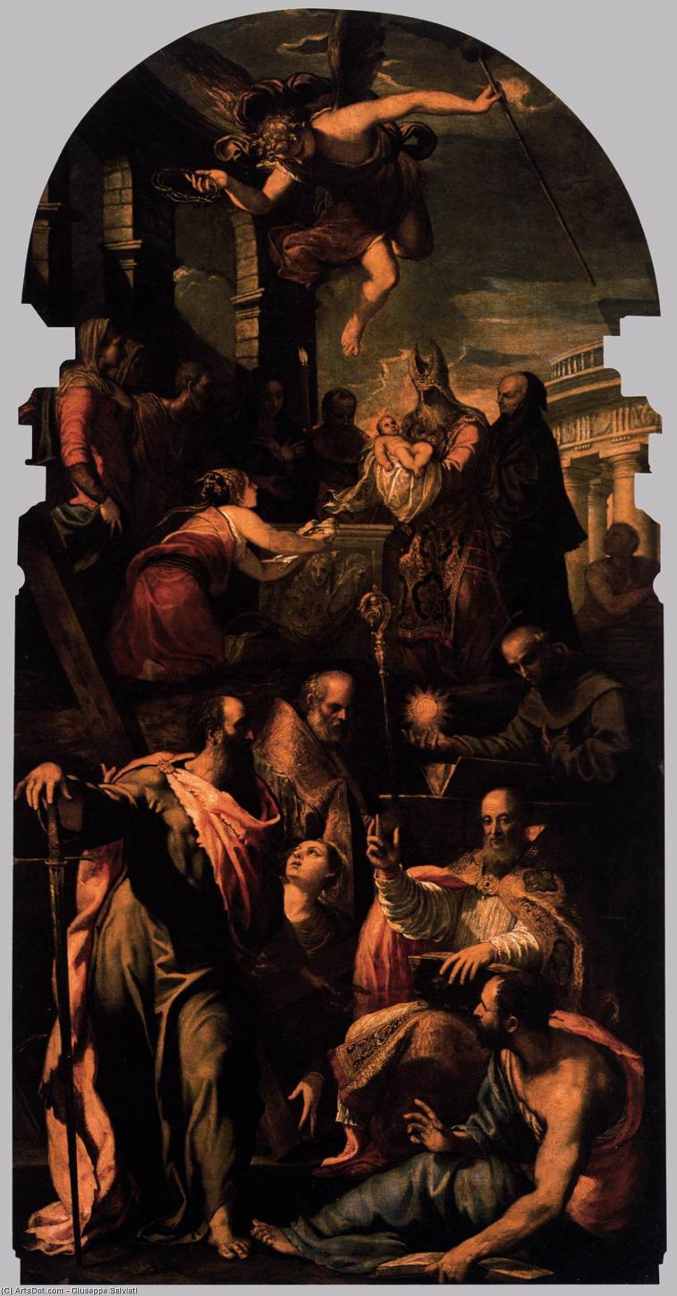 Wikioo.org – L'Enciclopedia delle Belle Arti - Pittura, Opere di Giuseppe Salviati - presentazione di mary nel tempio
