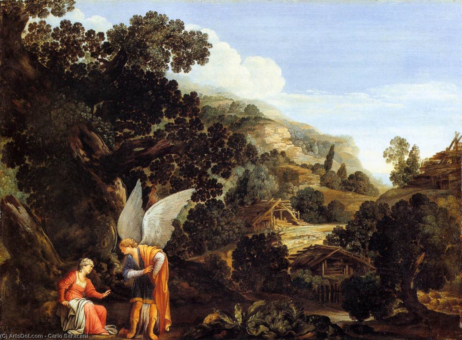 Wikioo.org - Bách khoa toàn thư về mỹ thuật - Vẽ tranh, Tác phẩm nghệ thuật Carlo Saraceni - An Angel Appearing to the Wife of Manoah