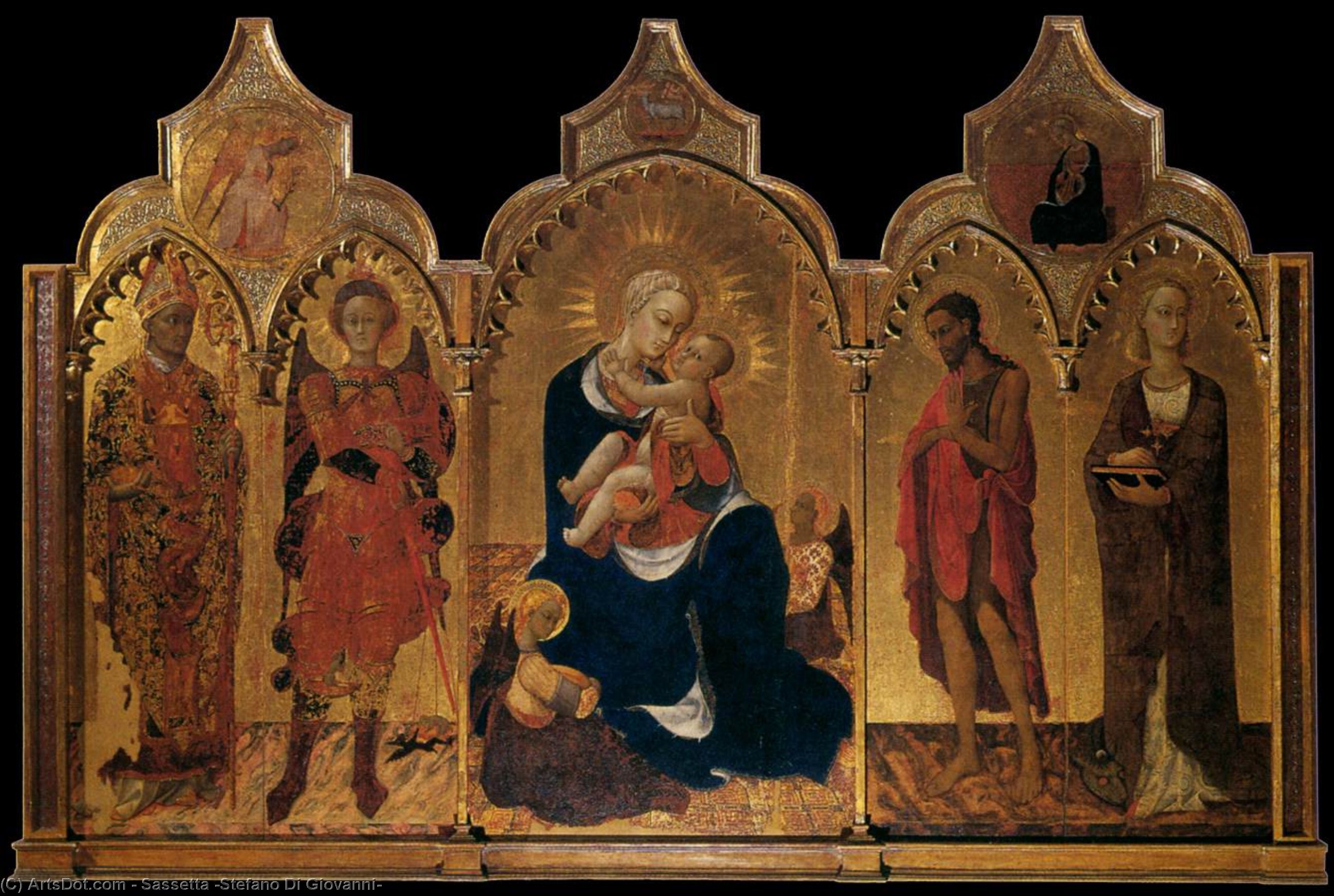 Wikioo.org - The Encyclopedia of Fine Arts - Painting, Artwork by Sassetta (Stefano Di Giovanni) - Madonna of Humility with Four Saints