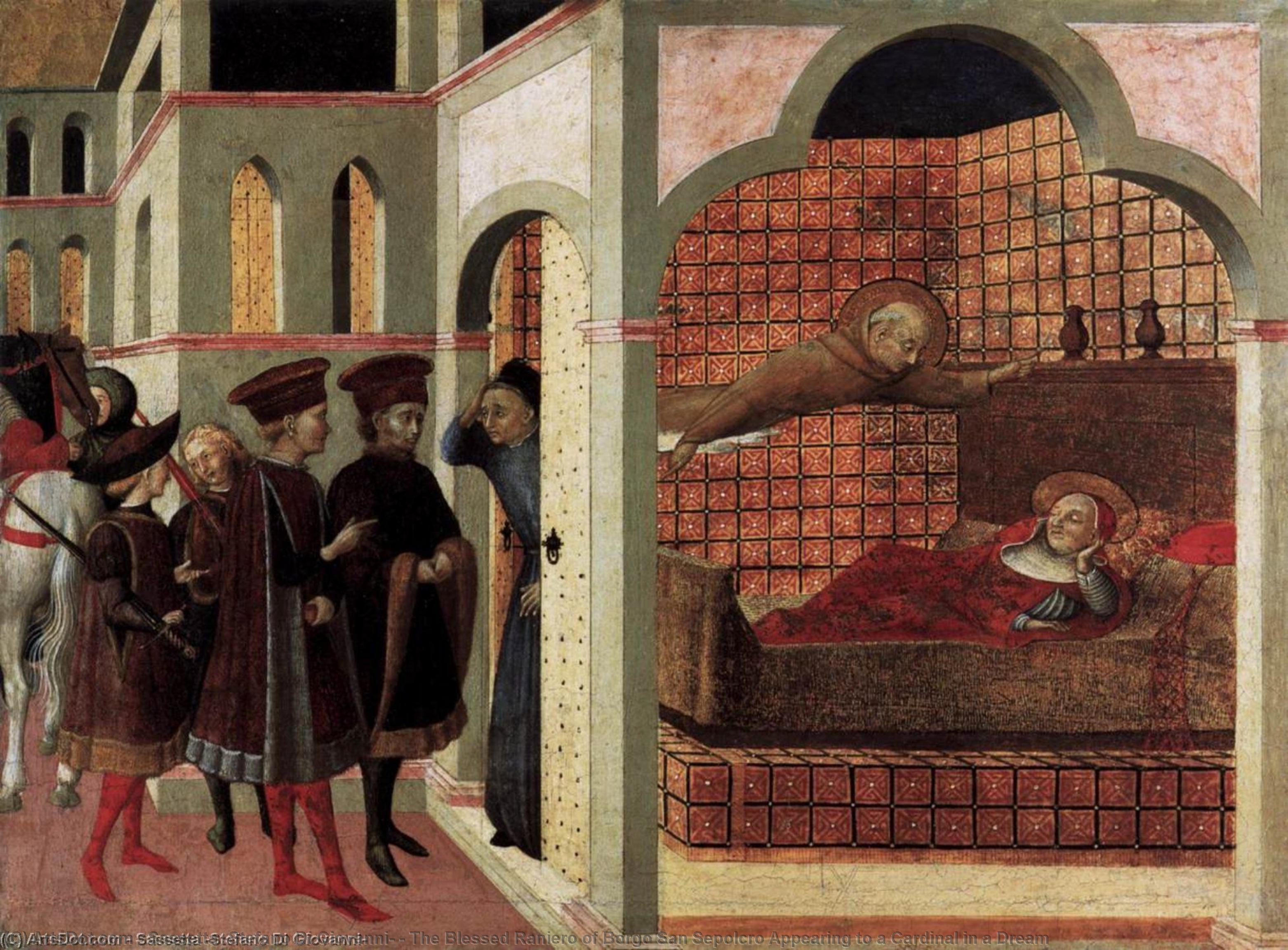 Wikioo.org - The Encyclopedia of Fine Arts - Painting, Artwork by Sassetta (Stefano Di Giovanni) - The Blessed Raniero of Borgo San Sepolcro Appearing to a Cardinal in a Dream