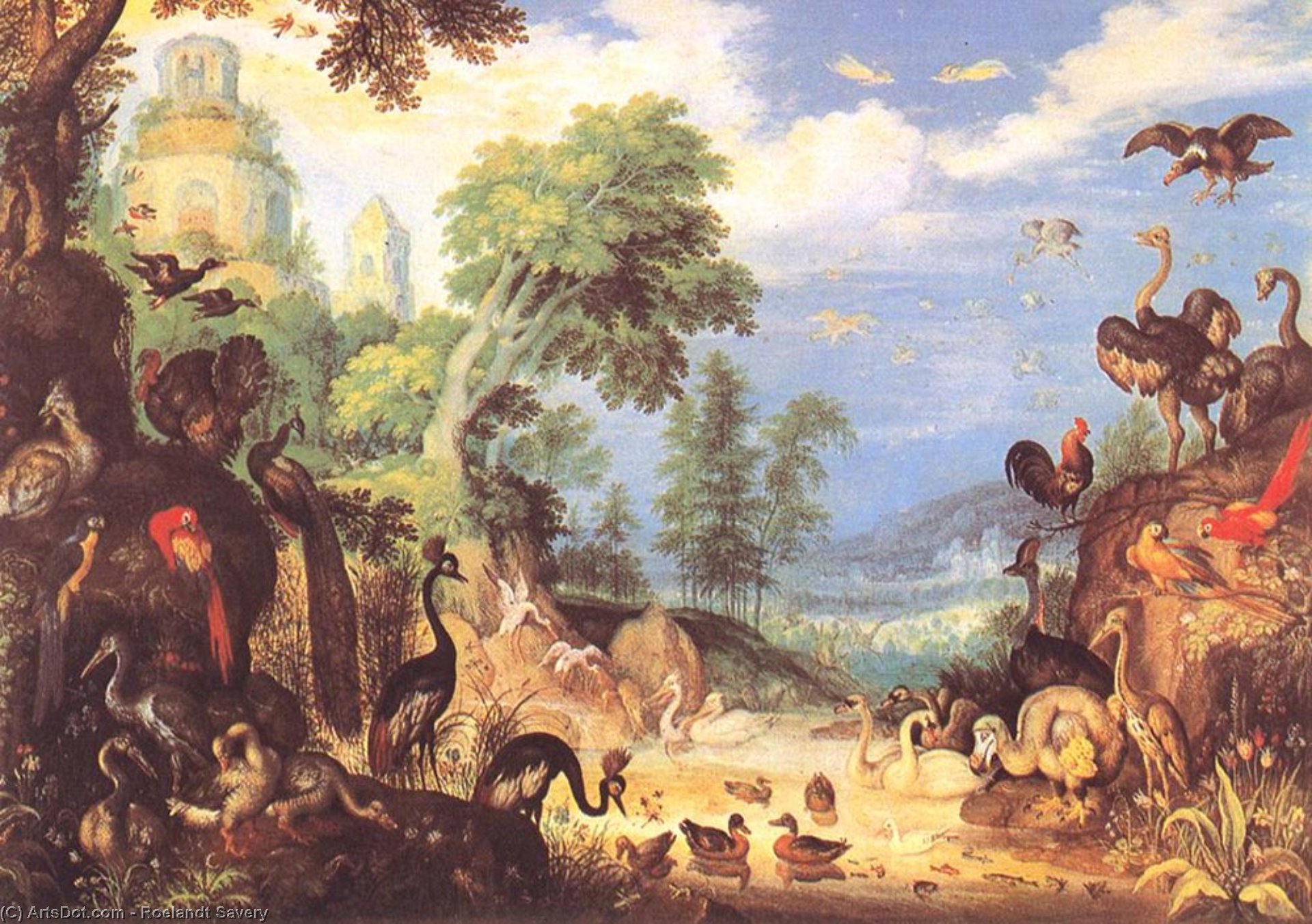 Wikioo.org – L'Encyclopédie des Beaux Arts - Peinture, Oeuvre de Roelandt Savery - paysage avec oiseaux
