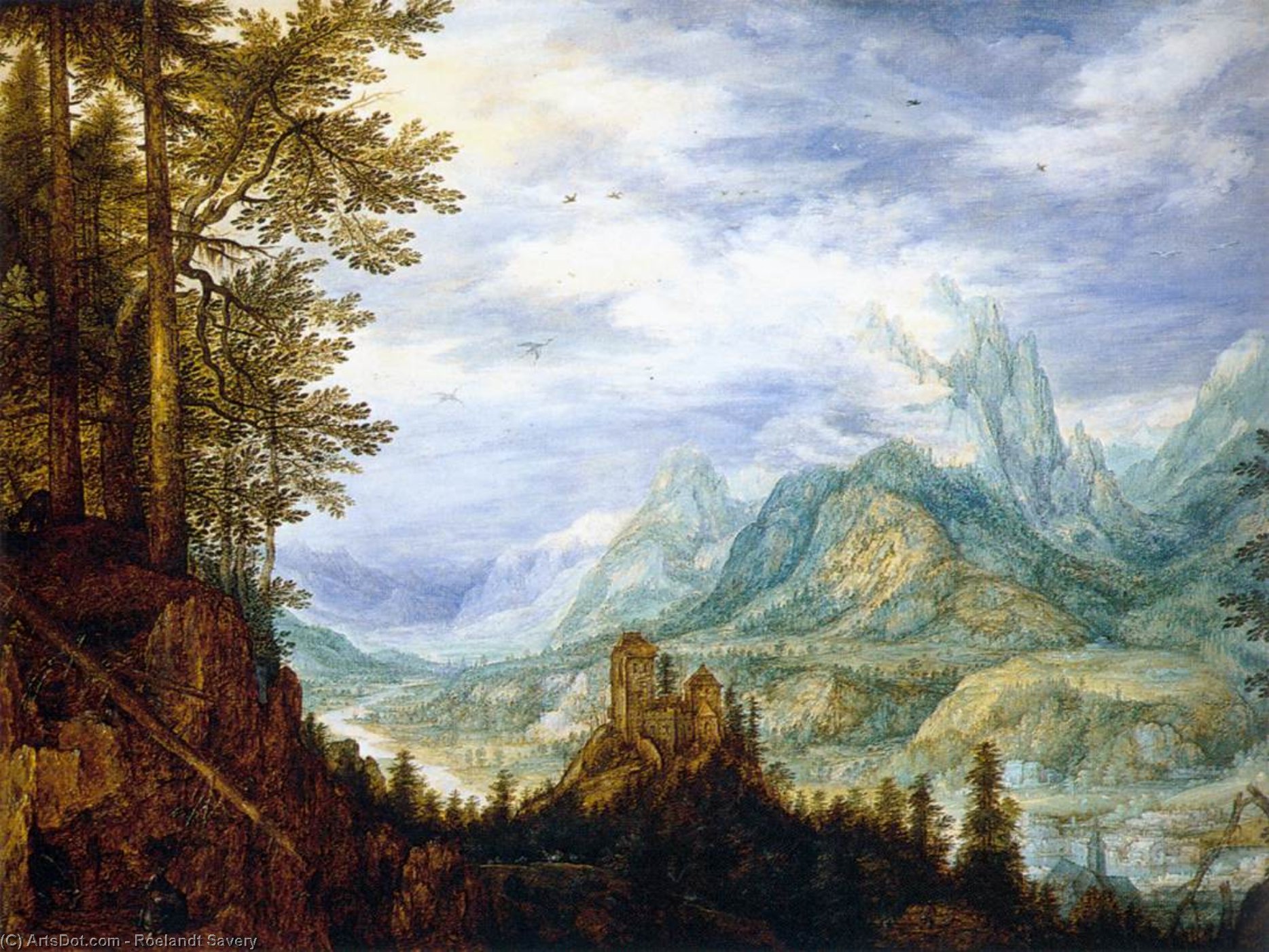 WikiOO.org - אנציקלופדיה לאמנויות יפות - ציור, יצירות אמנות Roelandt Savery - Mountainous Landscape with a Castle