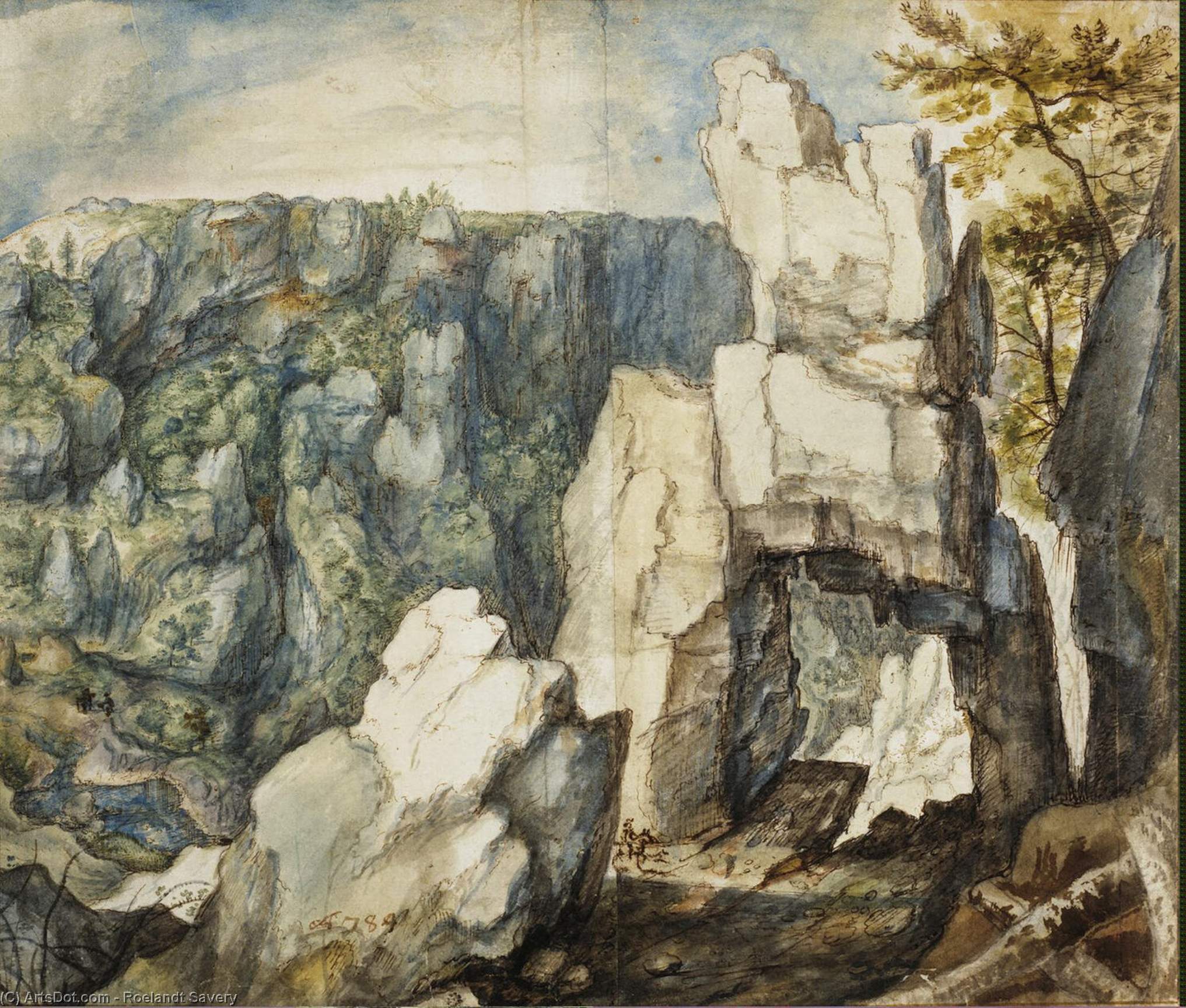 WikiOO.org - Encyclopedia of Fine Arts - Lukisan, Artwork Roelandt Savery - Rocky Landscape
