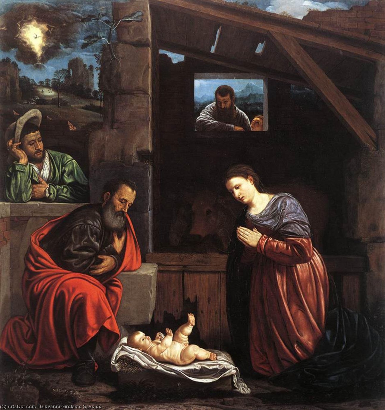 Wikioo.org - The Encyclopedia of Fine Arts - Painting, Artwork by Giovanni Girolamo Savoldo - Adoration of the Shepherds