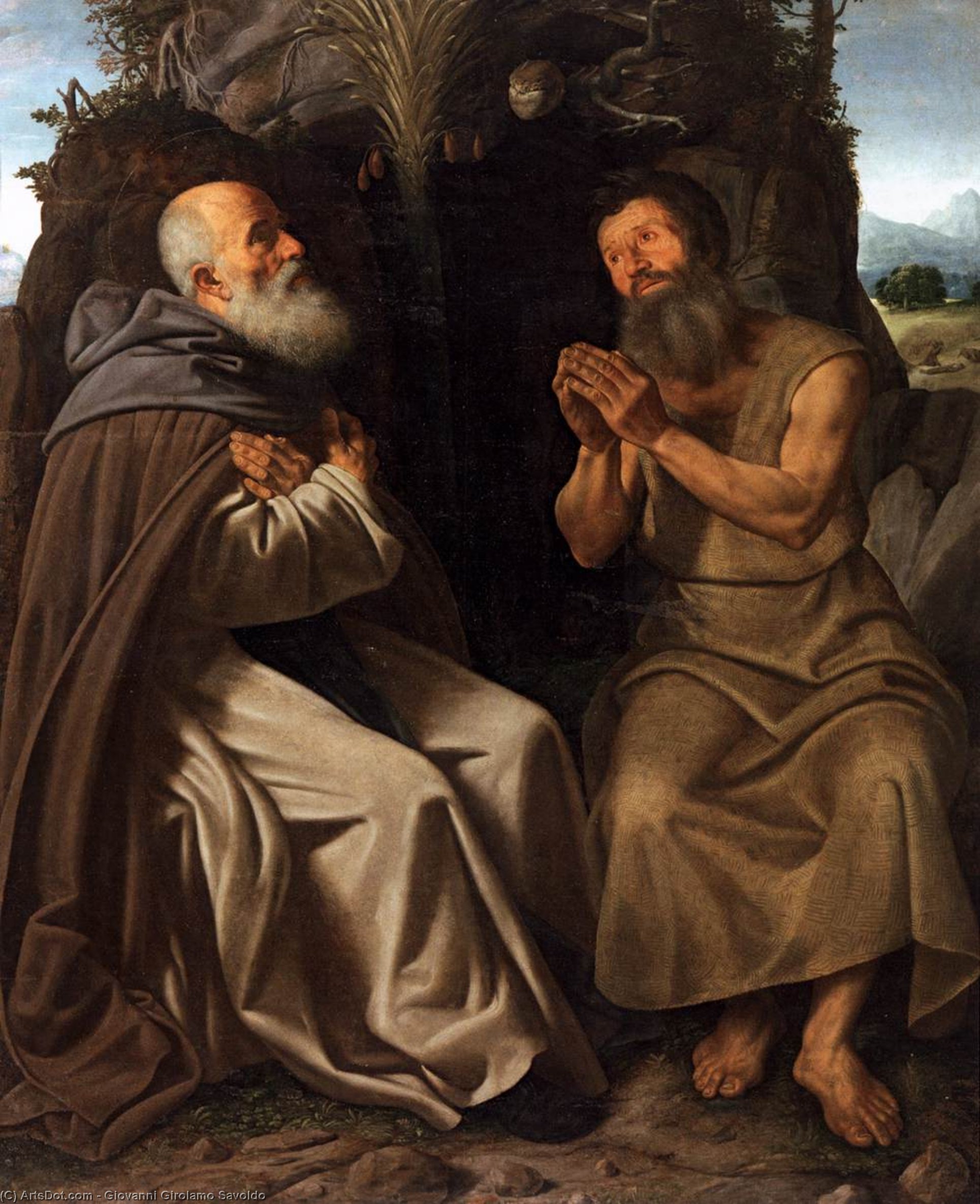Wikioo.org - The Encyclopedia of Fine Arts - Painting, Artwork by Giovanni Girolamo Savoldo - St Anthony Abbot and St Paul