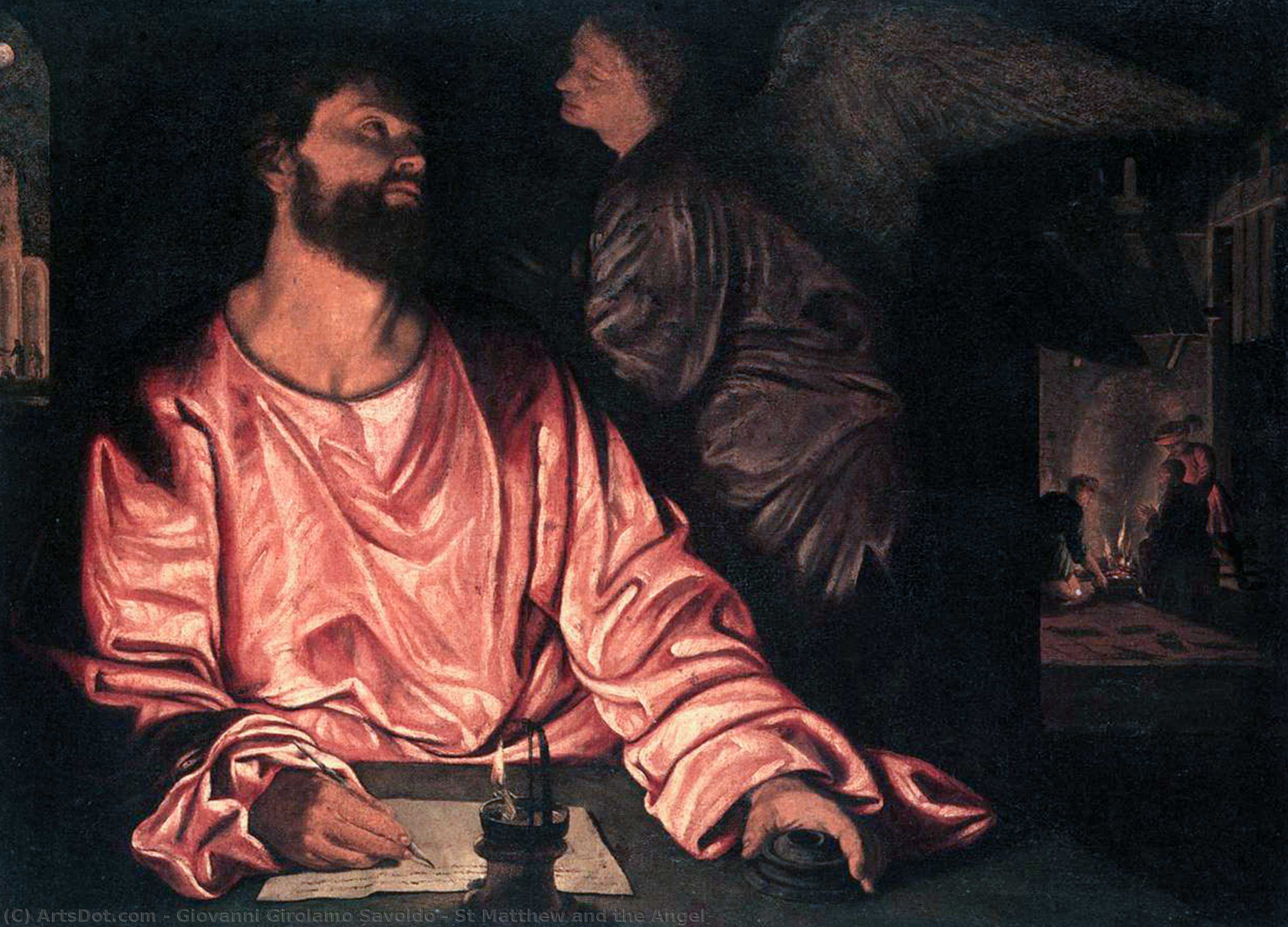 Wikioo.org – La Enciclopedia de las Bellas Artes - Pintura, Obras de arte de Giovanni Girolamo Savoldo - san Mateo asícomo  el  ángel