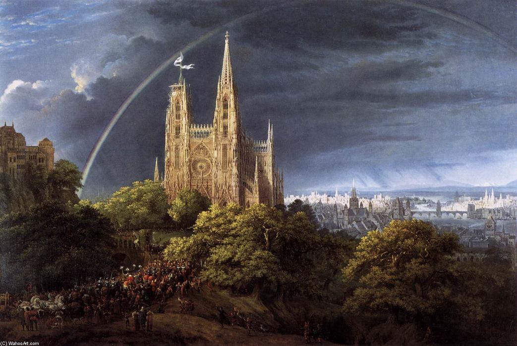 Wikioo.org - The Encyclopedia of Fine Arts - Painting, Artwork by Karl Friedrich Schinkel - Gothic Cathedral with Imperial Palace