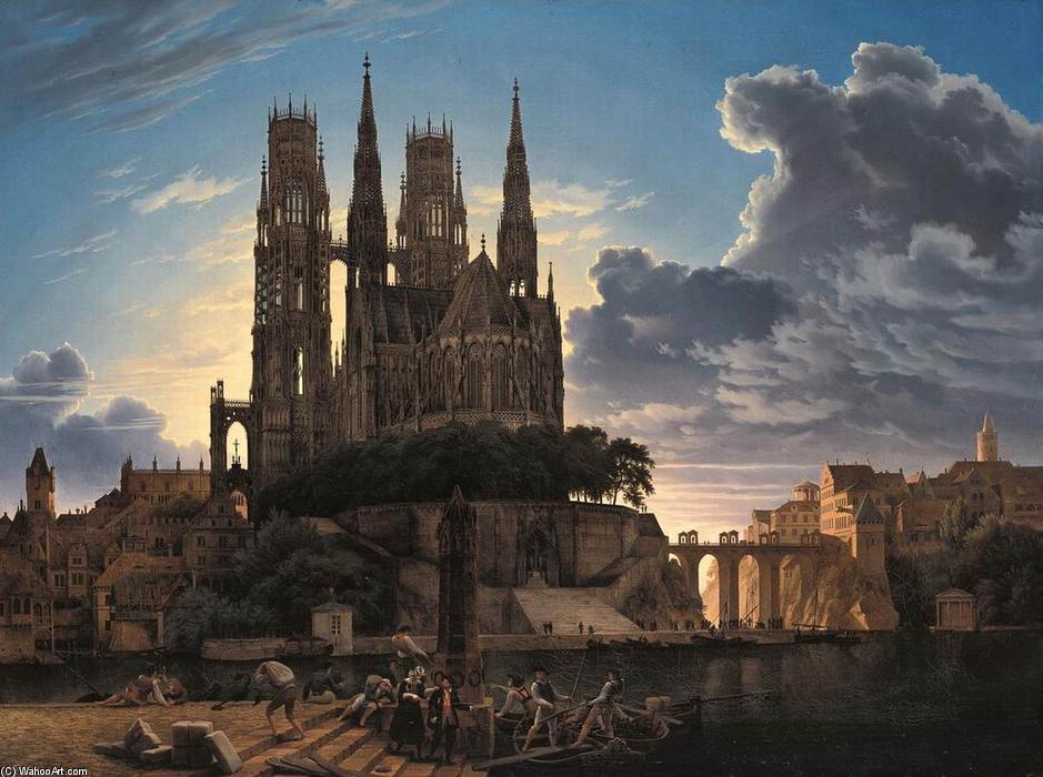 WikiOO.org - Enciclopédia das Belas Artes - Pintura, Arte por Karl Friedrich Schinkel - Medieval Town by Water