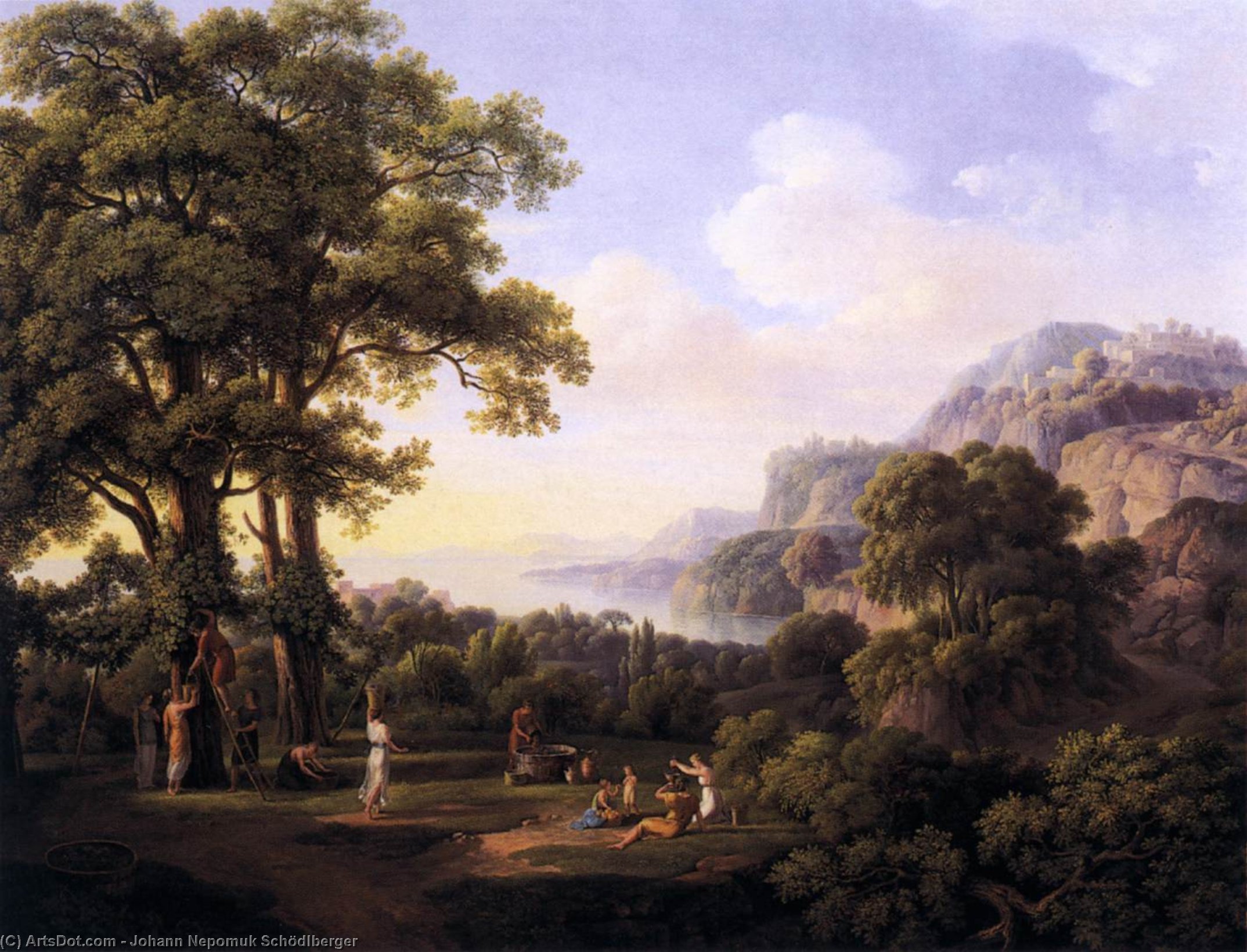 Wikioo.org - The Encyclopedia of Fine Arts - Painting, Artwork by Johann Nepomuk Schödlberger - Ideal Landscape: Morning