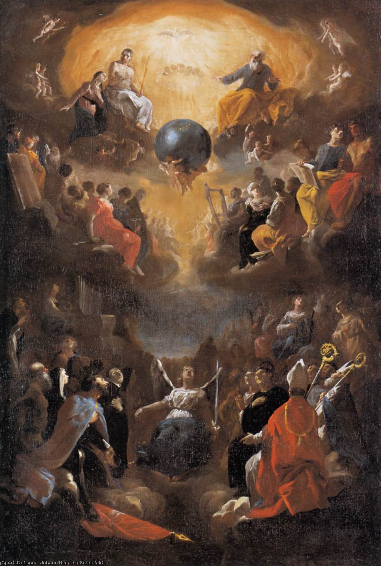 Wikioo.org - The Encyclopedia of Fine Arts - Painting, Artwork by Johann Heinrich Schönfeld - Adoration of the Holy Trinity