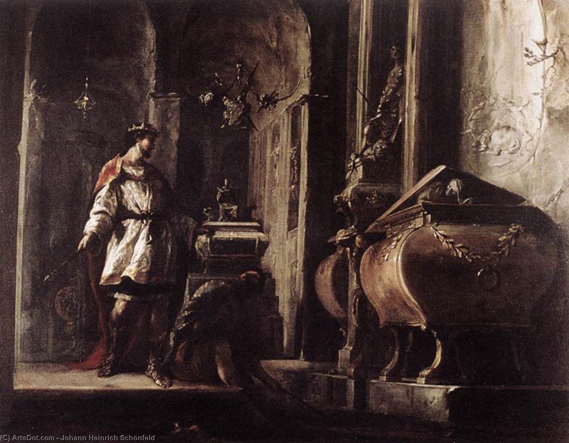 WikiOO.org – 美術百科全書 - 繪畫，作品 Johann Heinrich Schönfeld - 亚历山大 的  伟大的  之前  的   墓  的  阿喀琉斯