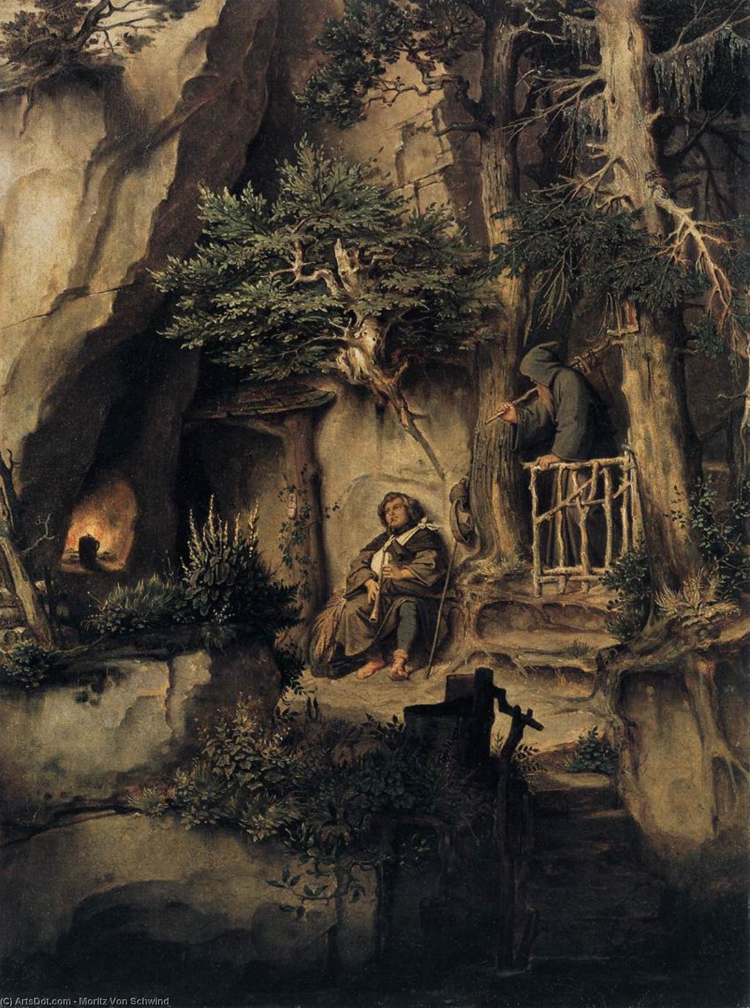 Wikioo.org - The Encyclopedia of Fine Arts - Painting, Artwork by Moritz Von Schwind - A Player with a Hermit