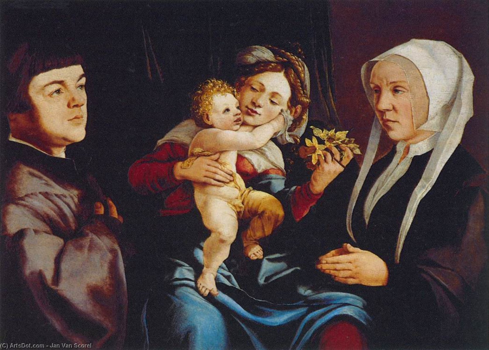 Wikioo.org - The Encyclopedia of Fine Arts - Painting, Artwork by Jan Van Scorel - Madonna of the Daffodils with the Child and Donors