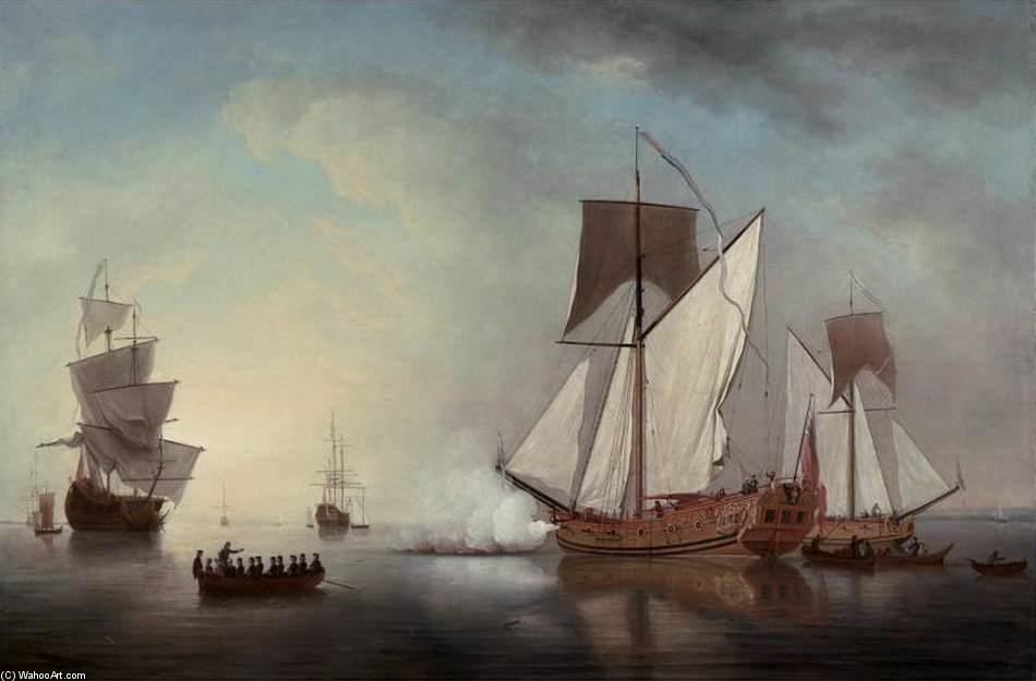Wikioo.org - The Encyclopedia of Fine Arts - Painting, Artwork by Samuel Scott - Departure from England of Francis, Duke of Lorraine, 1731