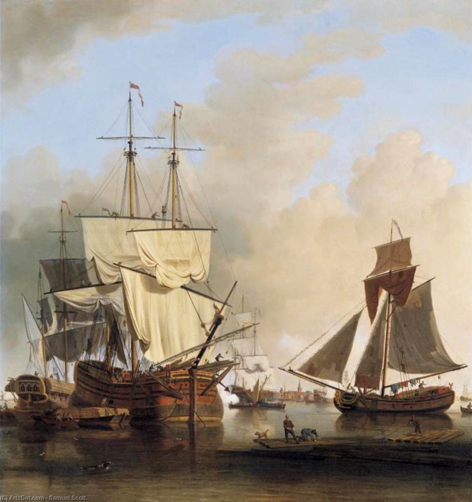 Wikioo.org - The Encyclopedia of Fine Arts - Painting, Artwork by Samuel Scott - Shipping on the Thames off Rotherhithe