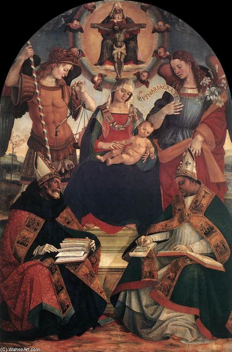 Wikioo.org – L'Encyclopédie des Beaux Arts - Peinture, Oeuvre de Luca Signorelli - Les Trinity , la vierge et Deux Saints
