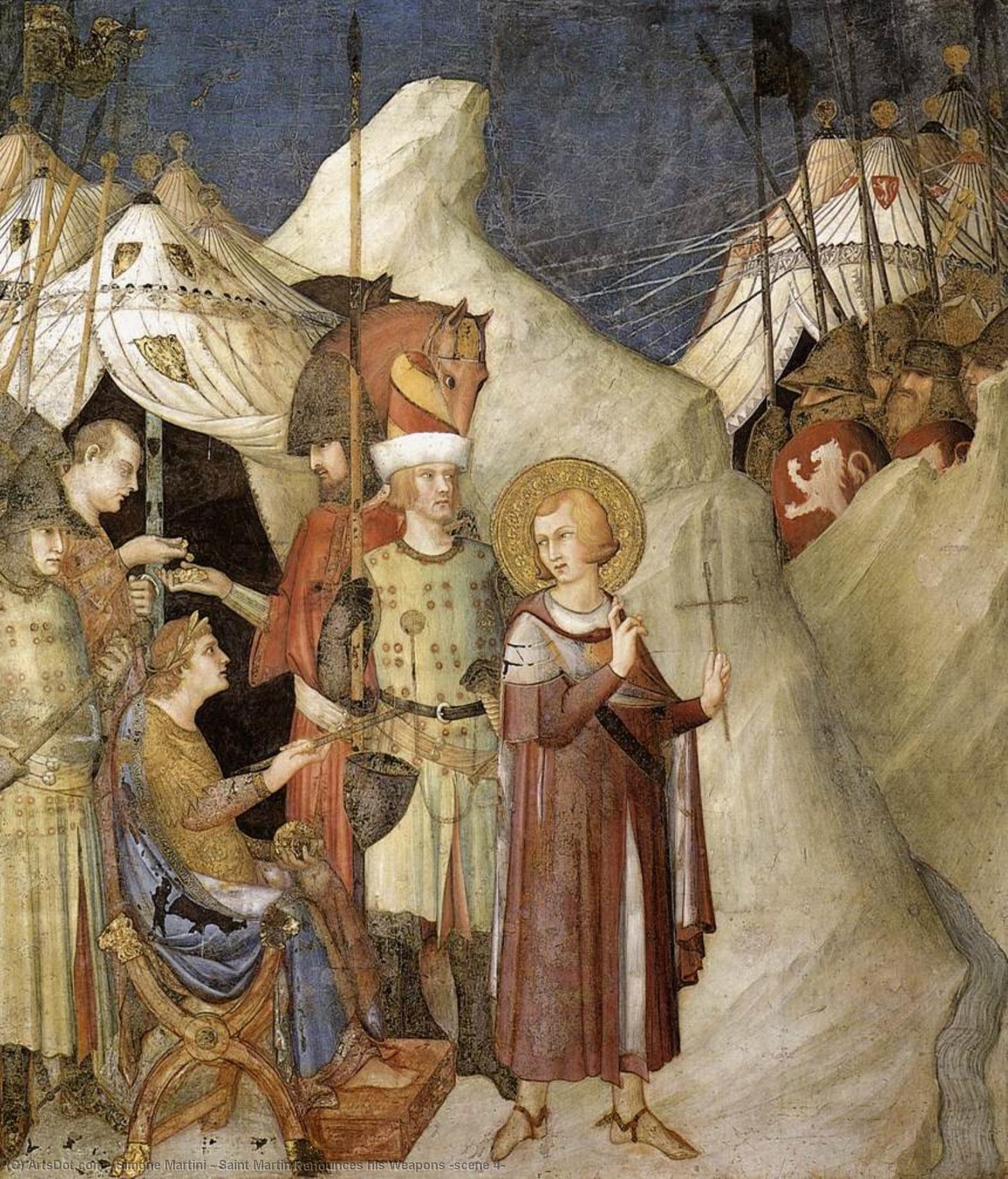 Wikioo.org - The Encyclopedia of Fine Arts - Painting, Artwork by Simone Martini - Saint Martin Renounces his Weapons (scene 4)