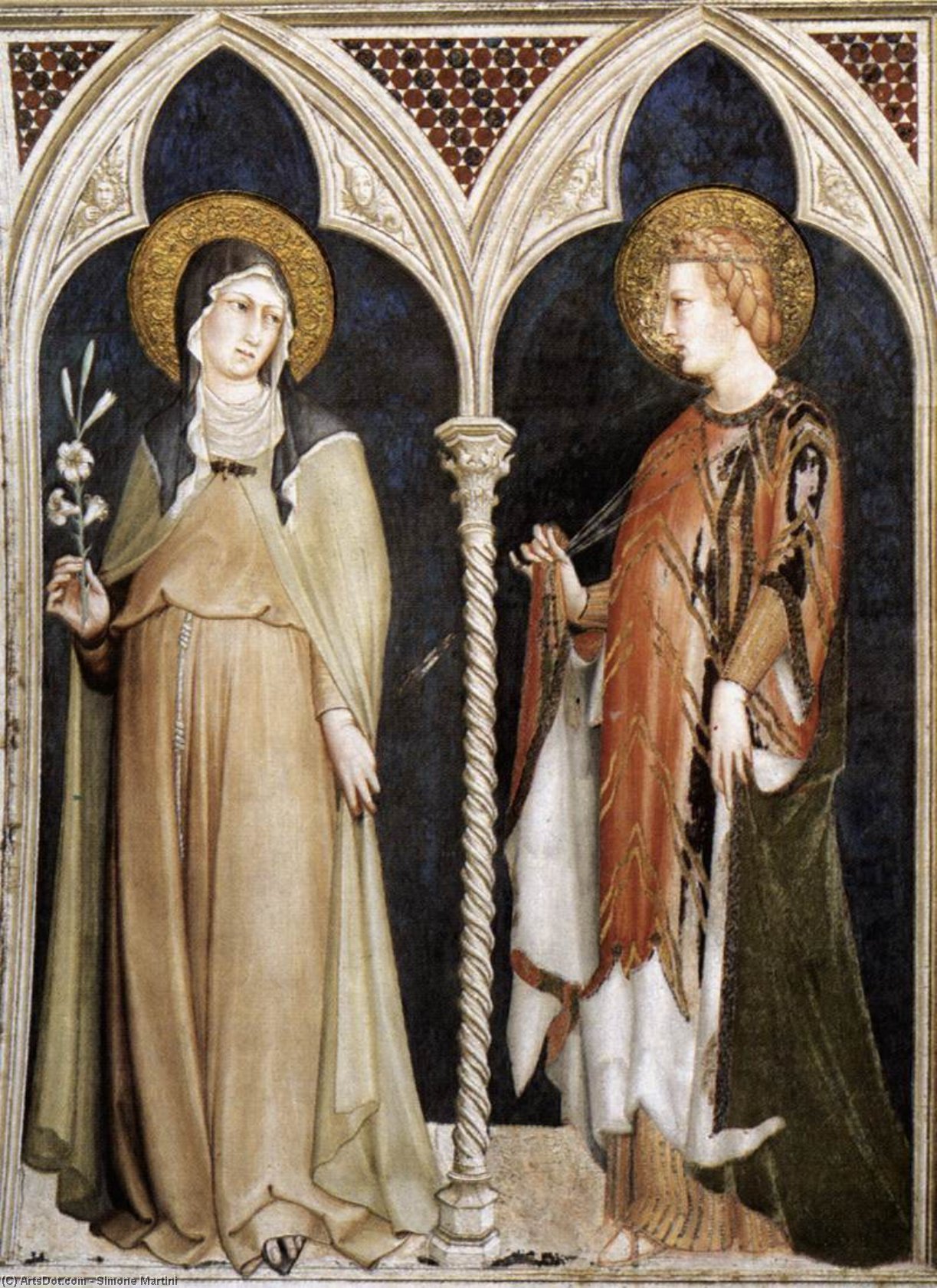 Wikioo.org - The Encyclopedia of Fine Arts - Painting, Artwork by Simone Martini - St Clare and St Elizabeth of Hungary