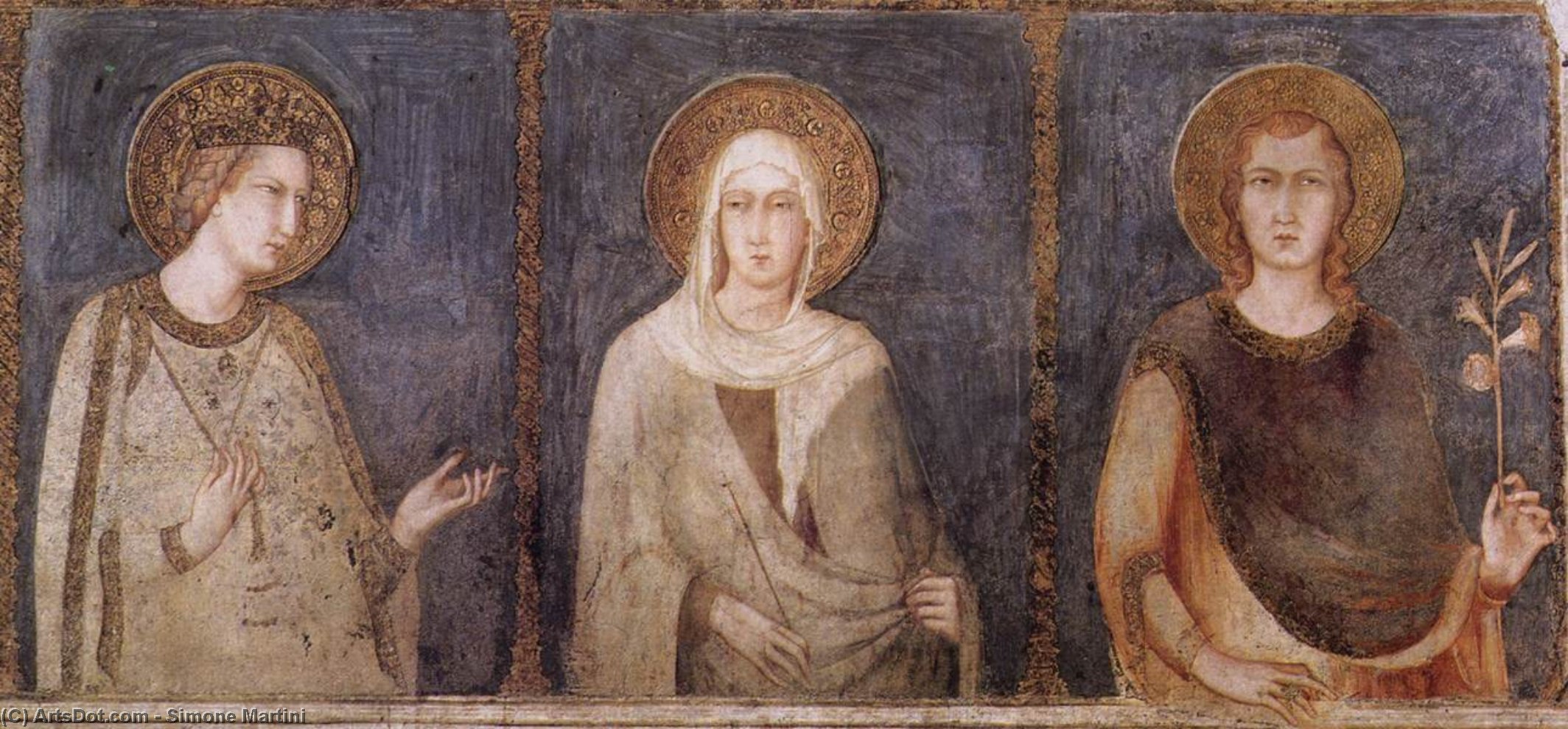 Wikioo.org – L'Enciclopedia delle Belle Arti - Pittura, Opere di Simone Martini - santa elisabetta , santa margherita e henry di L'ungheria