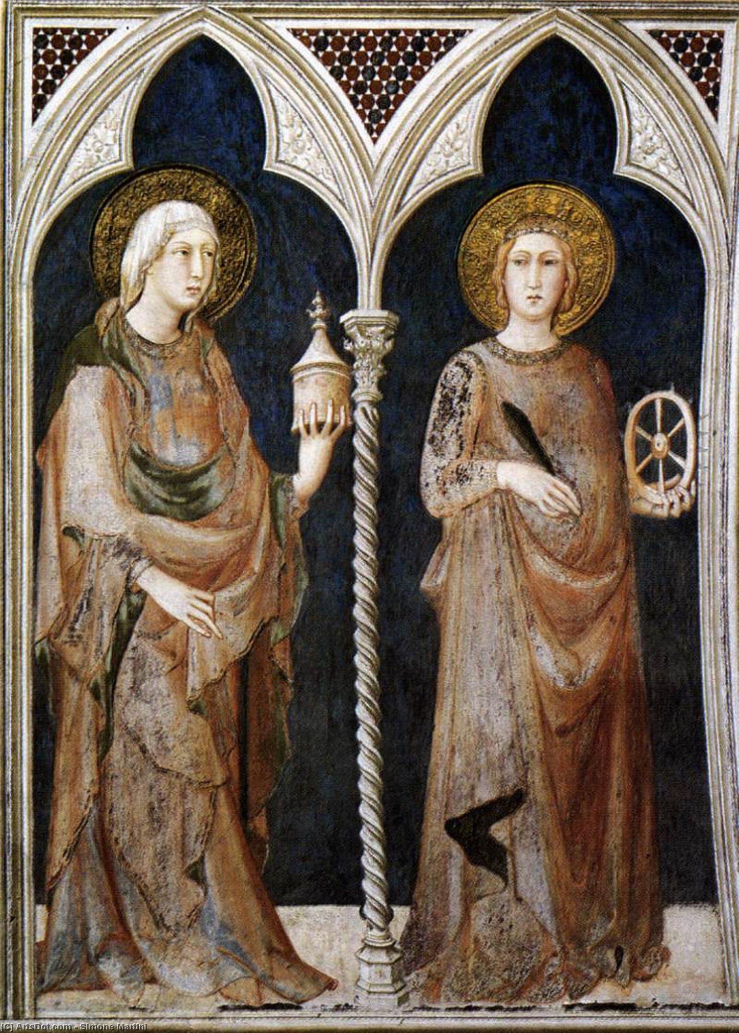 Wikioo.org - The Encyclopedia of Fine Arts - Painting, Artwork by Simone Martini - St Mary Magdalen and St Catherine of Alexandria