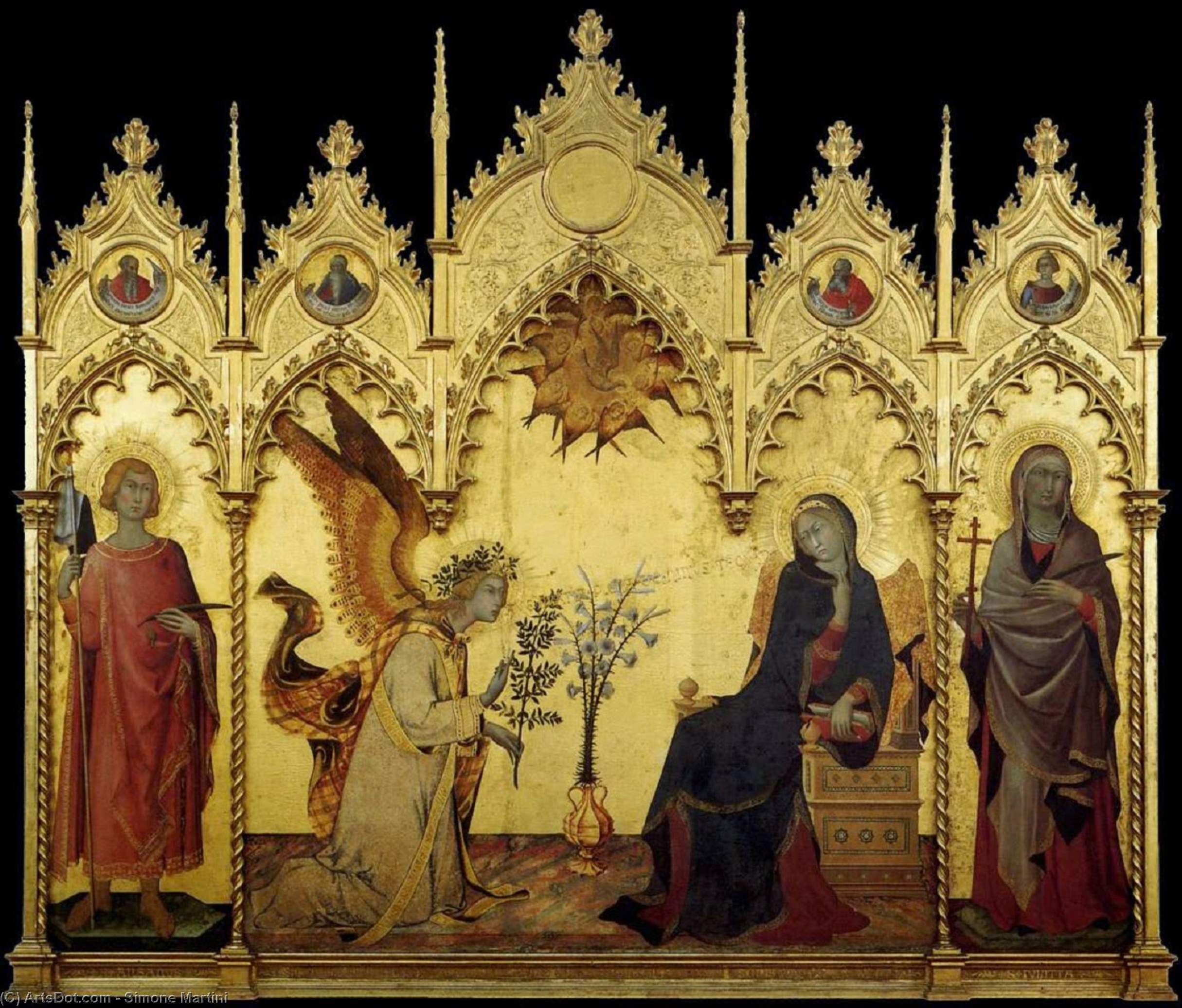 Wikioo.org – L'Encyclopédie des Beaux Arts - Peinture, Oeuvre de Simone Martini - l annonciation et deux Saints