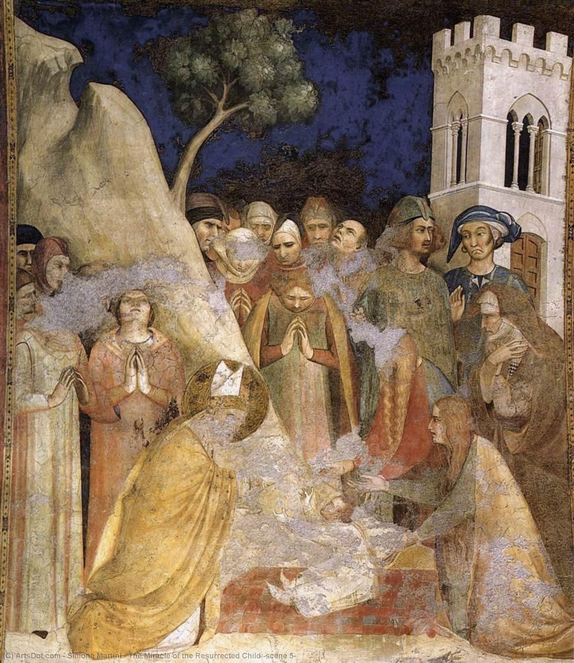 Wikioo.org - The Encyclopedia of Fine Arts - Painting, Artwork by Simone Martini - The Miracle of the Resurrected Child (scene 5)