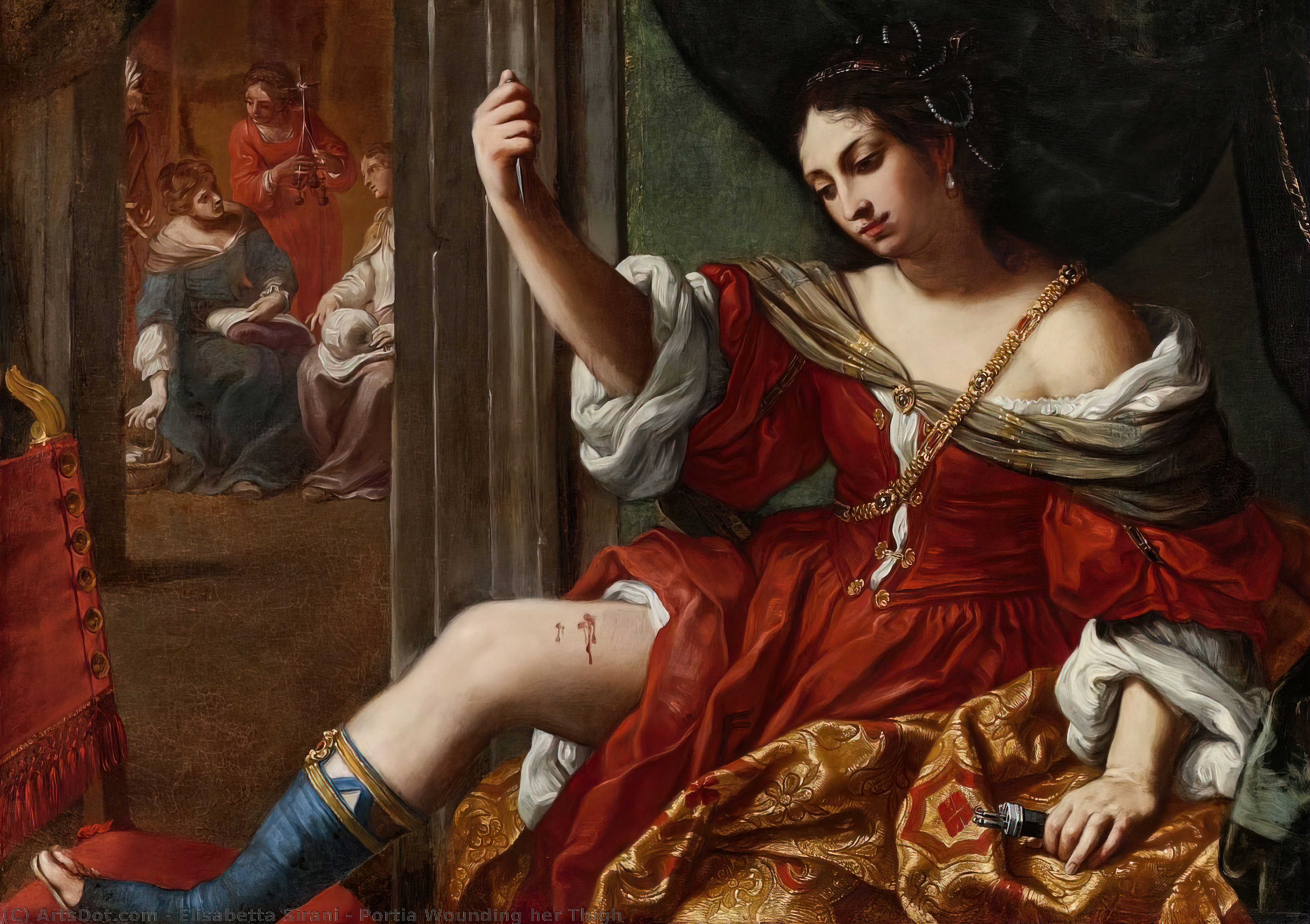 Wikioo.org - The Encyclopedia of Fine Arts - Painting, Artwork by Elisabetta Sirani - Portia Wounding her Thigh
