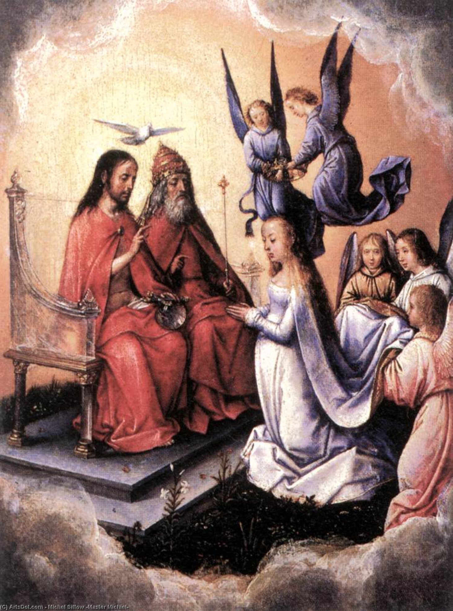 WikiOO.org - Enciclopedia of Fine Arts - Pictura, lucrări de artă Michel Sittow (Master Michiel) - Coronation of the Virgin