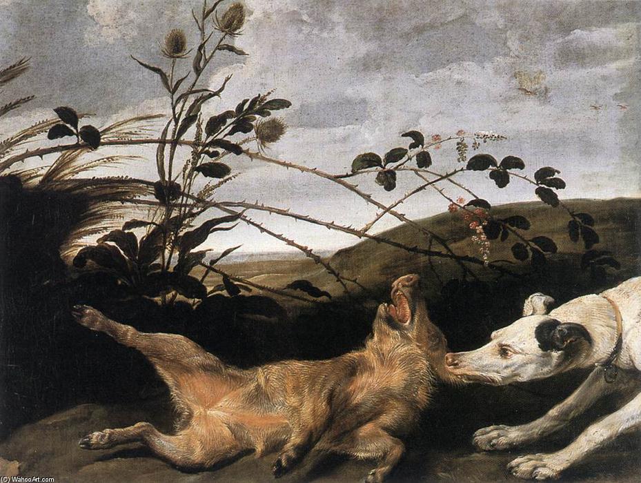 Wikioo.org - The Encyclopedia of Fine Arts - Painting, Artwork by Frans Snyders - Greyhound Catching a Young Wild Boar