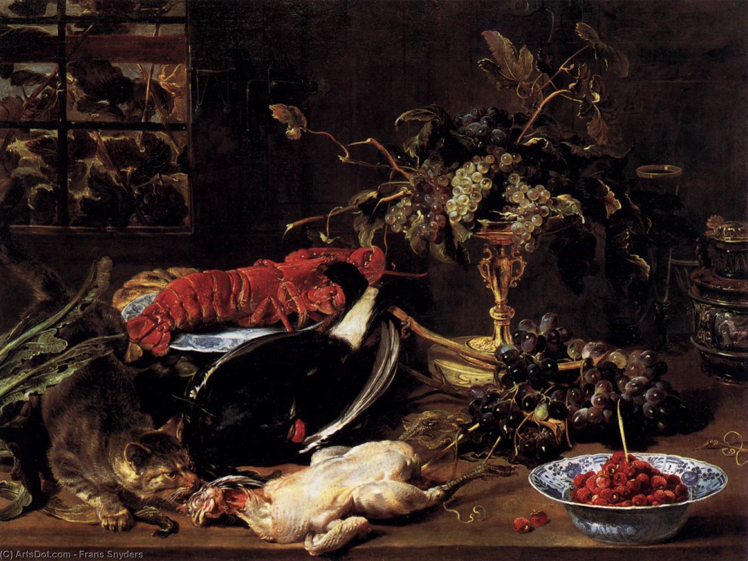 Wikioo.org - The Encyclopedia of Fine Arts - Painting, Artwork by Frans Snyders - Still-Life with Crab, Poultry, and Fruit