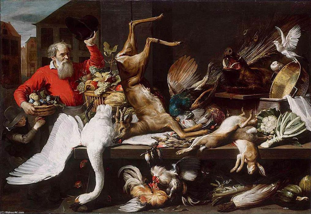 WikiOO.org – 美術百科全書 - 繪畫，作品 Frans Snyders - Still-Life 与  死 游戏 , 水果 , 和蔬菜  在 市场