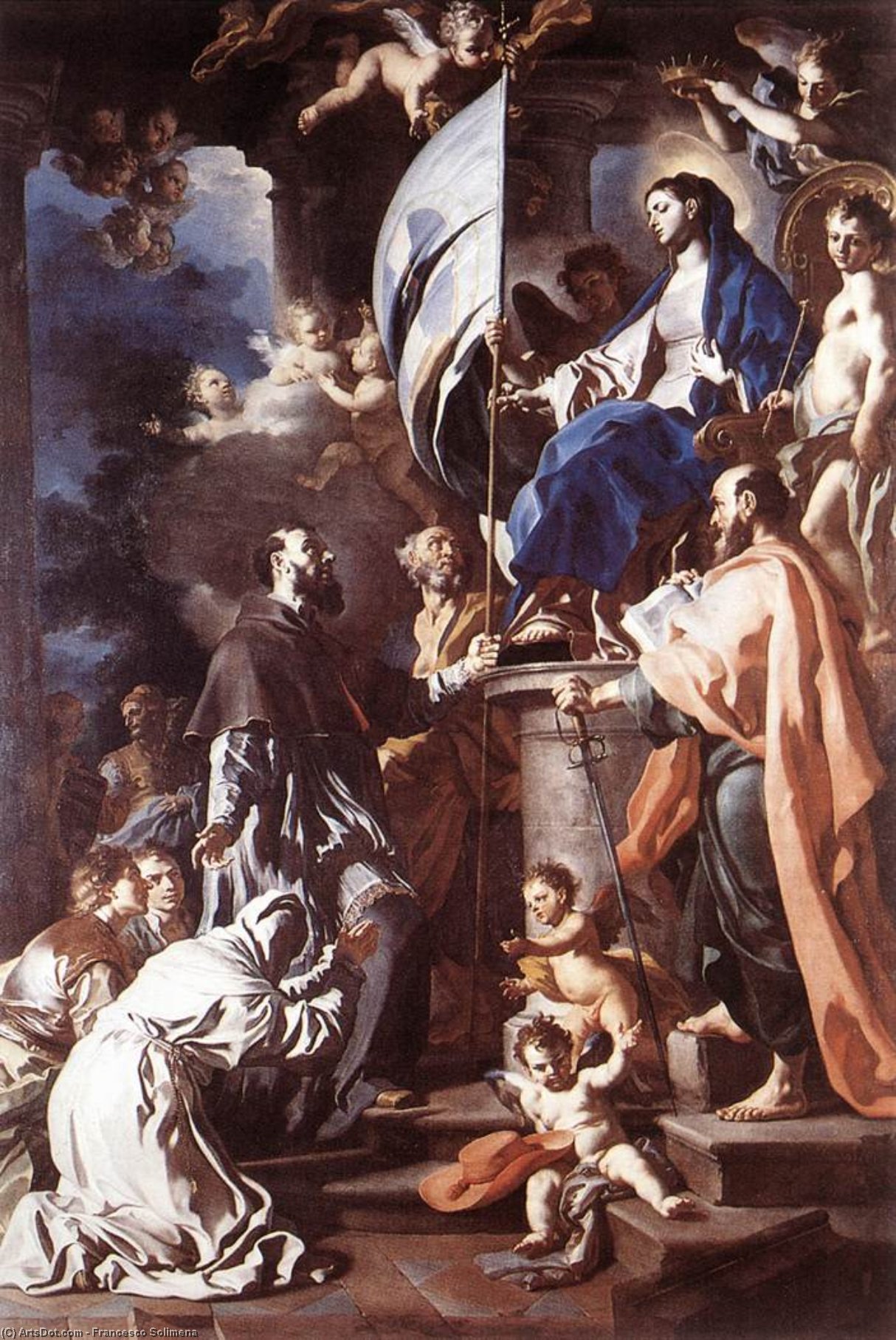 Wikioo.org - The Encyclopedia of Fine Arts - Painting, Artwork by Francesco Solimena - St Bonaventura Receiving the Banner of St Sepulchre from the Madonna