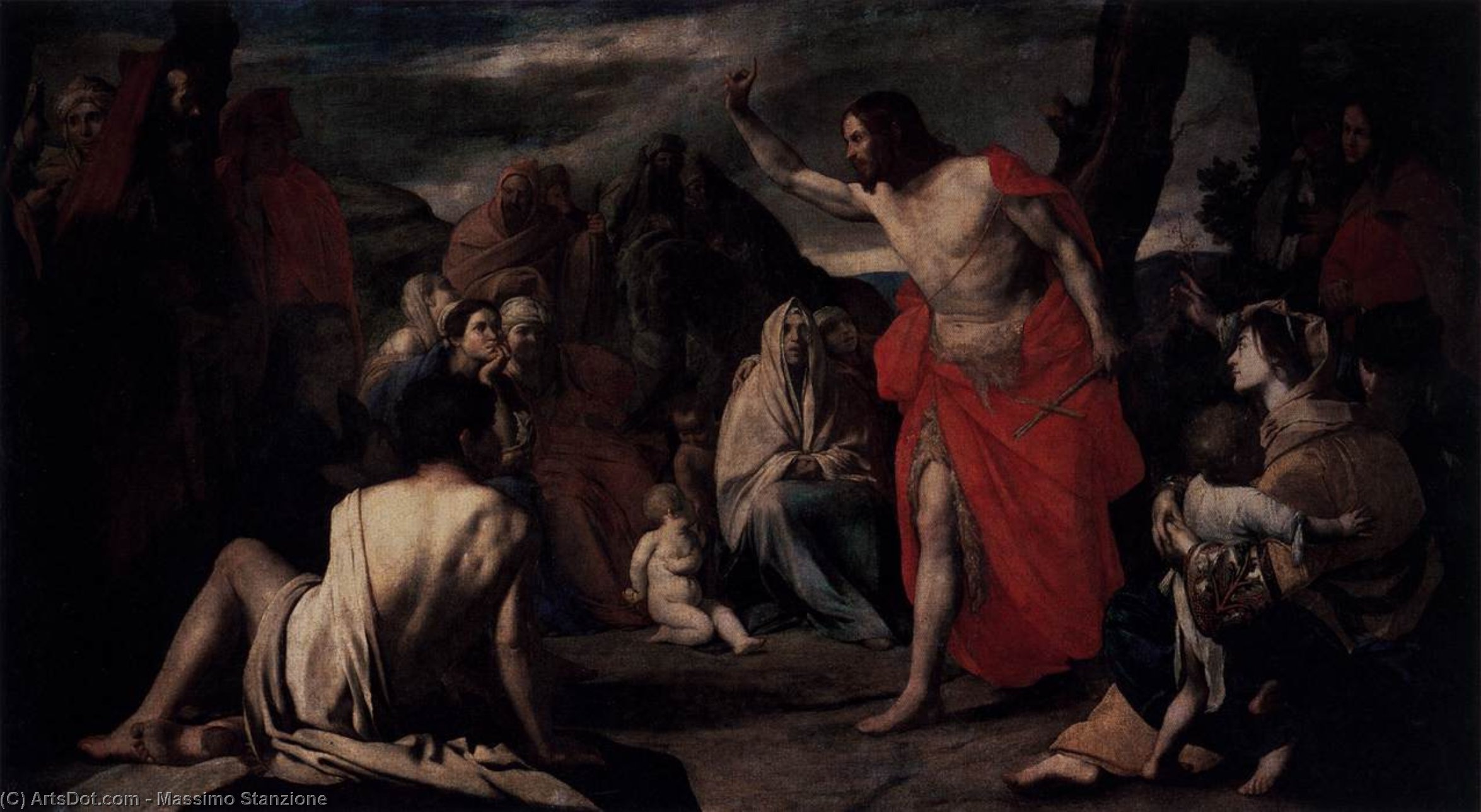 Wikioo.org - The Encyclopedia of Fine Arts - Painting, Artwork by Massimo Stanzione - The Preaching of St John the Baptist in the Desert