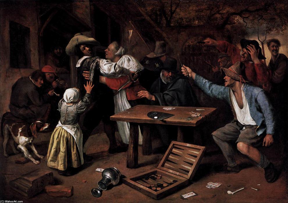 Wikioo.org - The Encyclopedia of Fine Arts - Painting, Artwork by Jan Steen - Argument over a Card Game