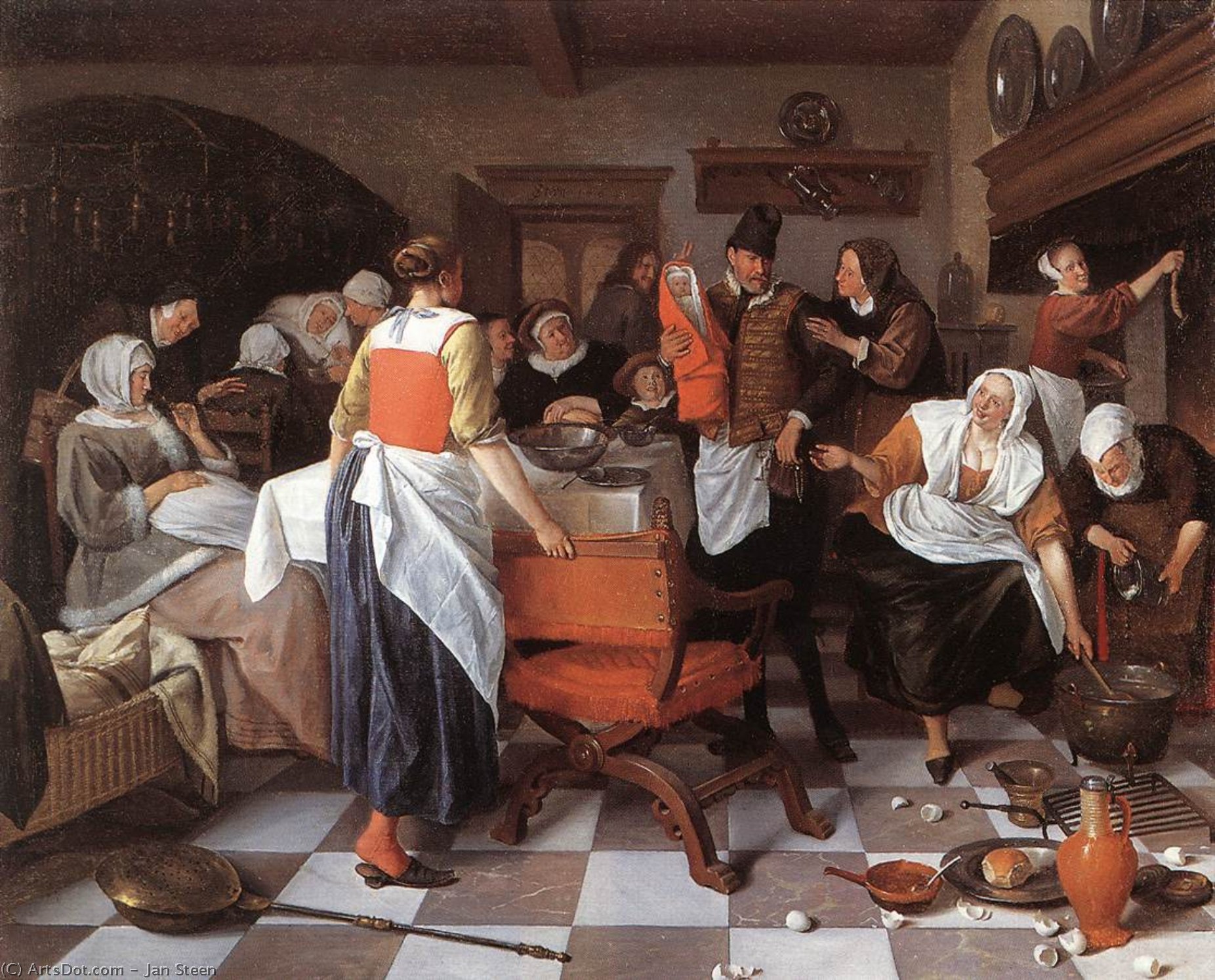 Wikioo.org - The Encyclopedia of Fine Arts - Painting, Artwork by Jan Steen - Celebrating the Birth