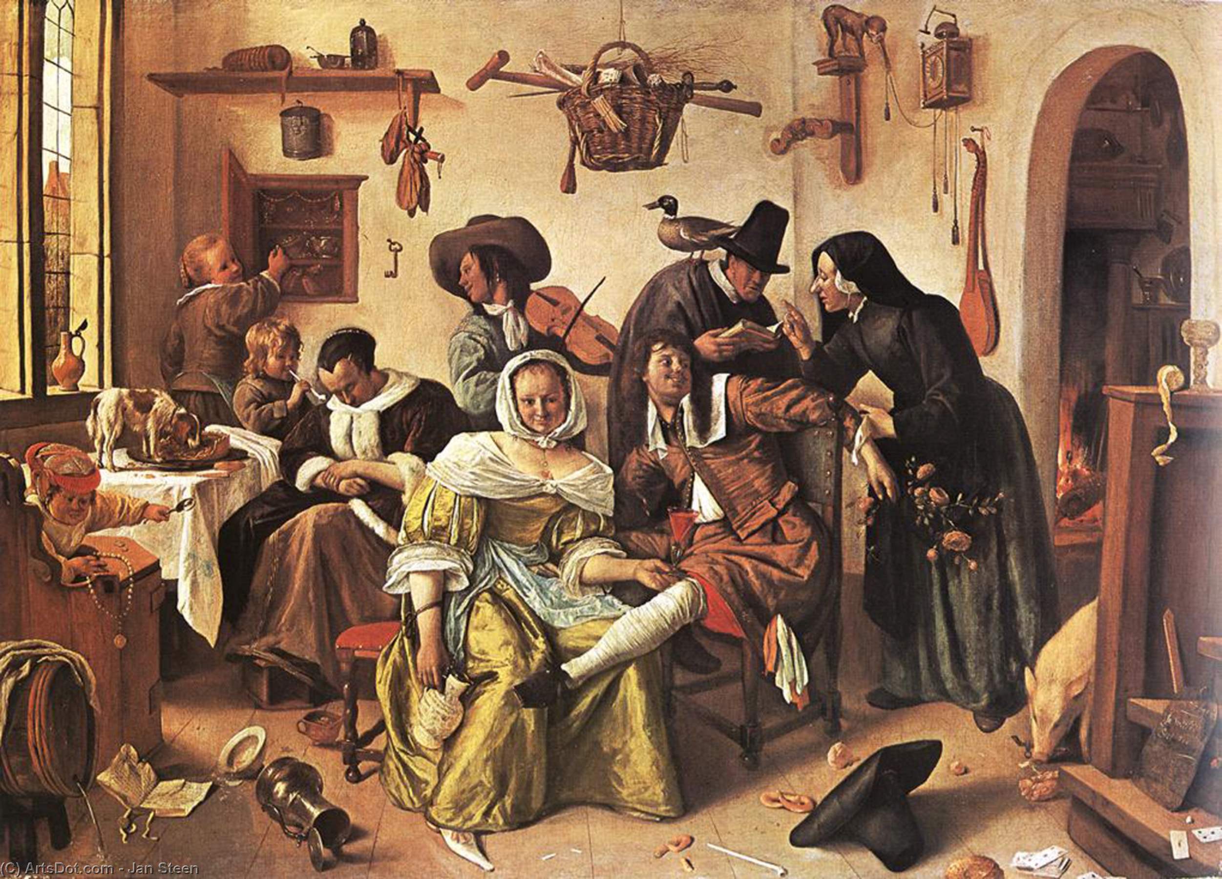 Wikioo.org - The Encyclopedia of Fine Arts - Painting, Artwork by Jan Steen - In Luxury, Look Out