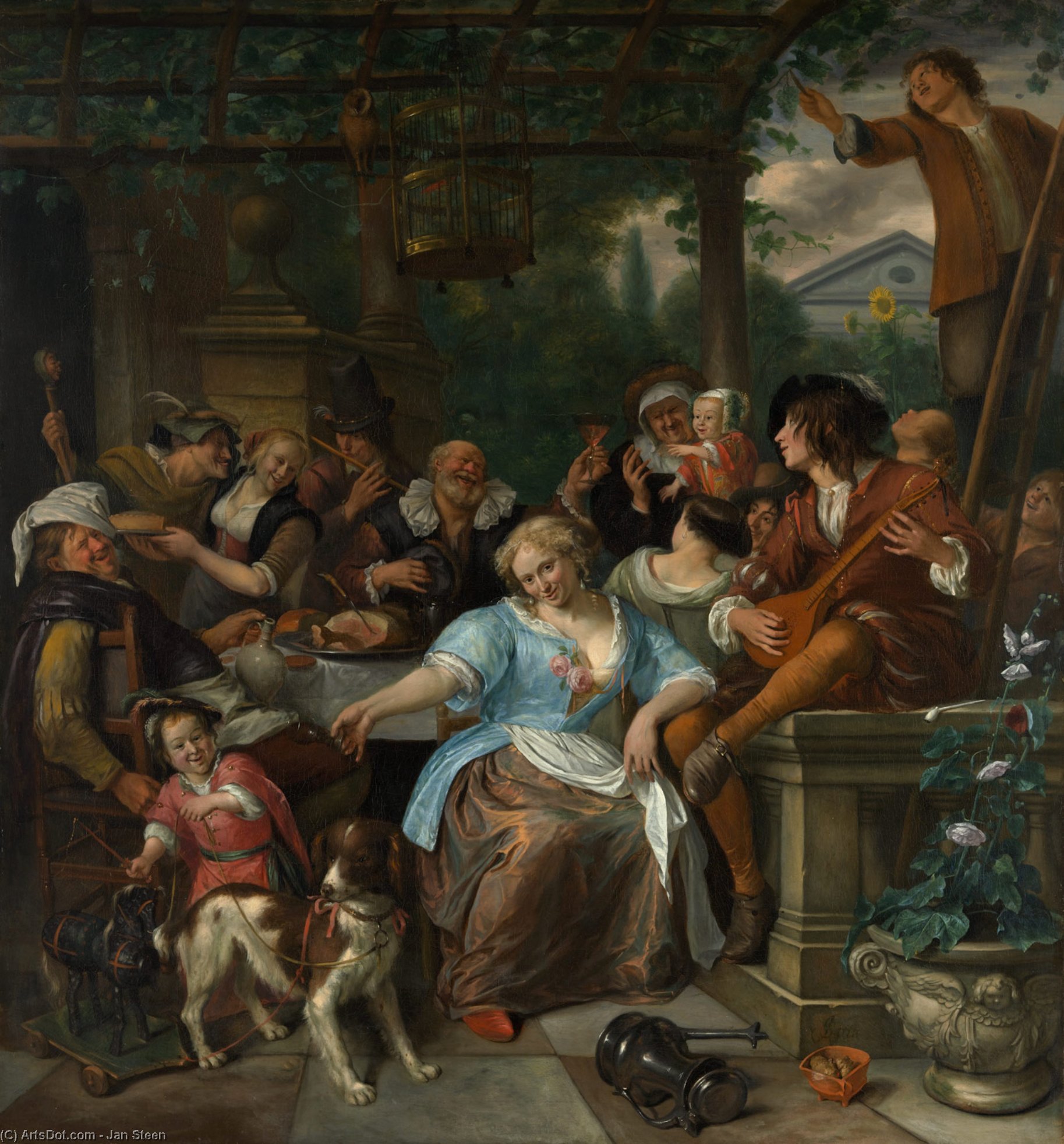 Wikioo.org - The Encyclopedia of Fine Arts - Painting, Artwork by Jan Steen - Merry Company on a Terrace