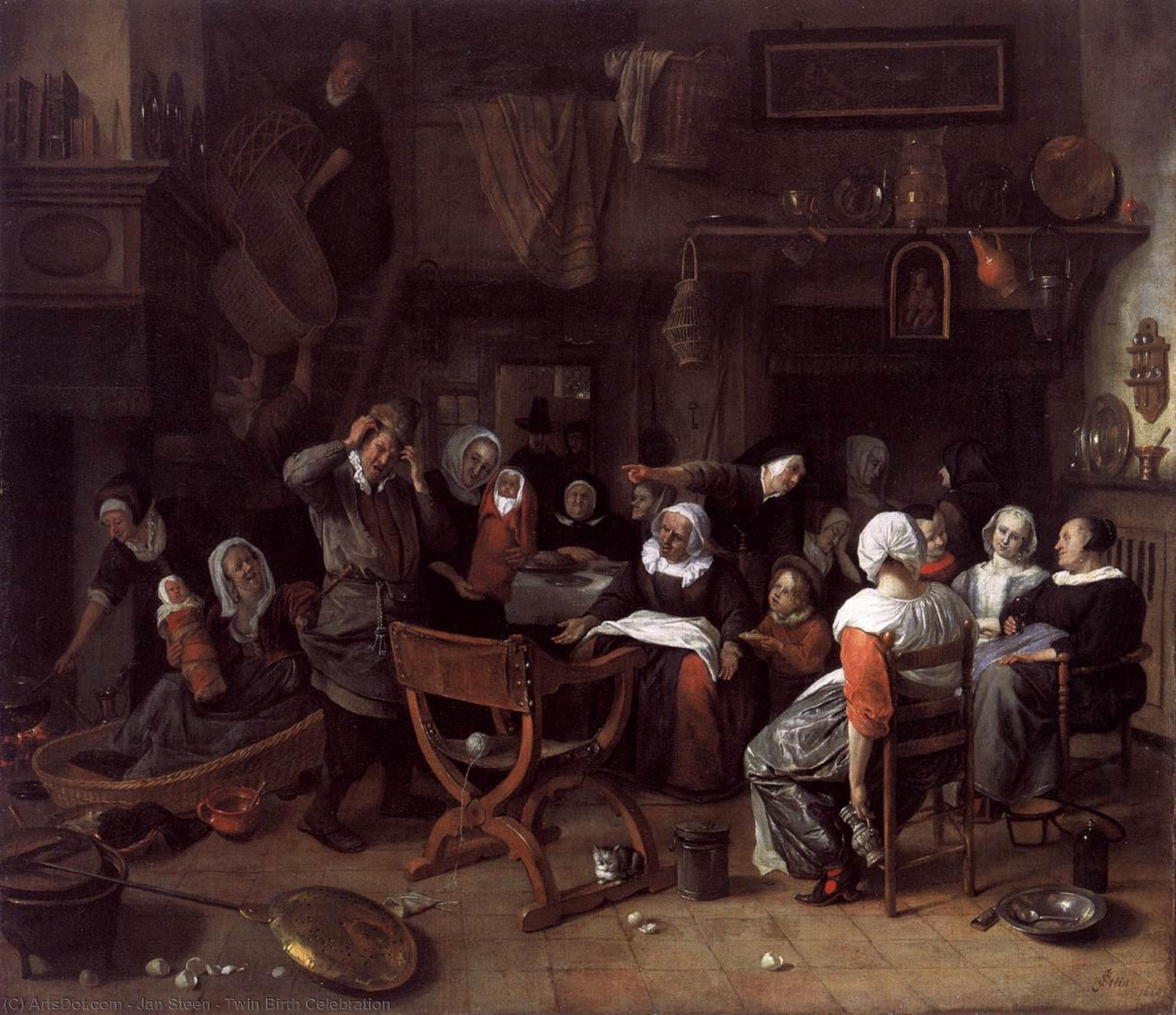 Wikioo.org - The Encyclopedia of Fine Arts - Painting, Artwork by Jan Steen - Twin Birth Celebration