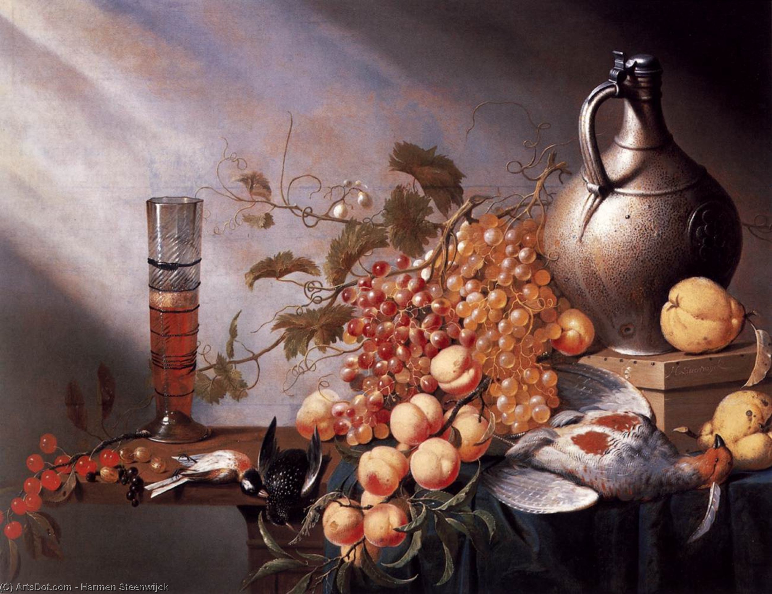 Wikioo.org – L'Enciclopedia delle Belle Arti - Pittura, Opere di Harmen Steenwijck - vita tranquilla di  Frutta  e le  guasto  gallina