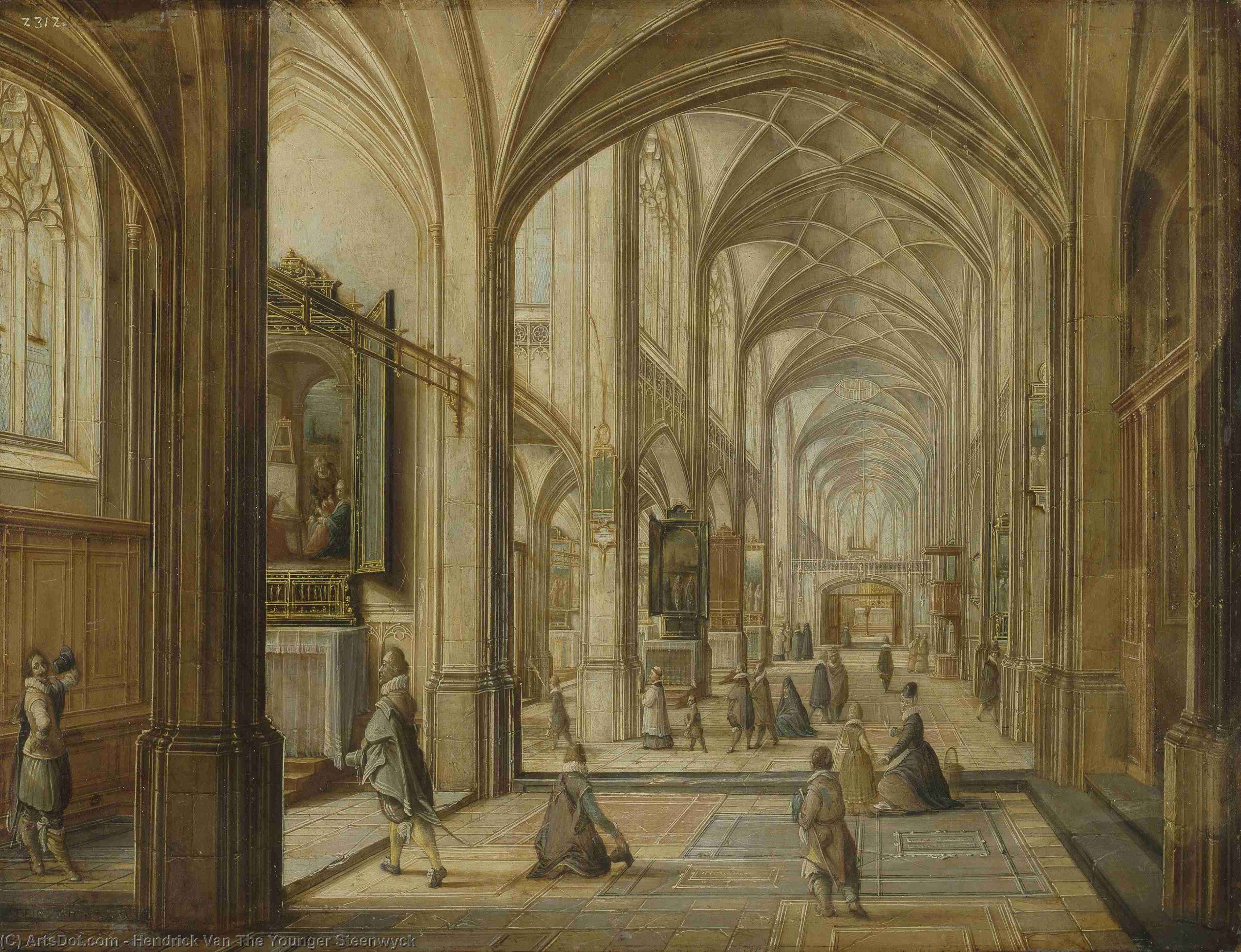Wikioo.org – L'Encyclopédie des Beaux Arts - Peinture, Oeuvre de Hendrick Van The Younger Steenwyck - intérieur dun gothique  église
