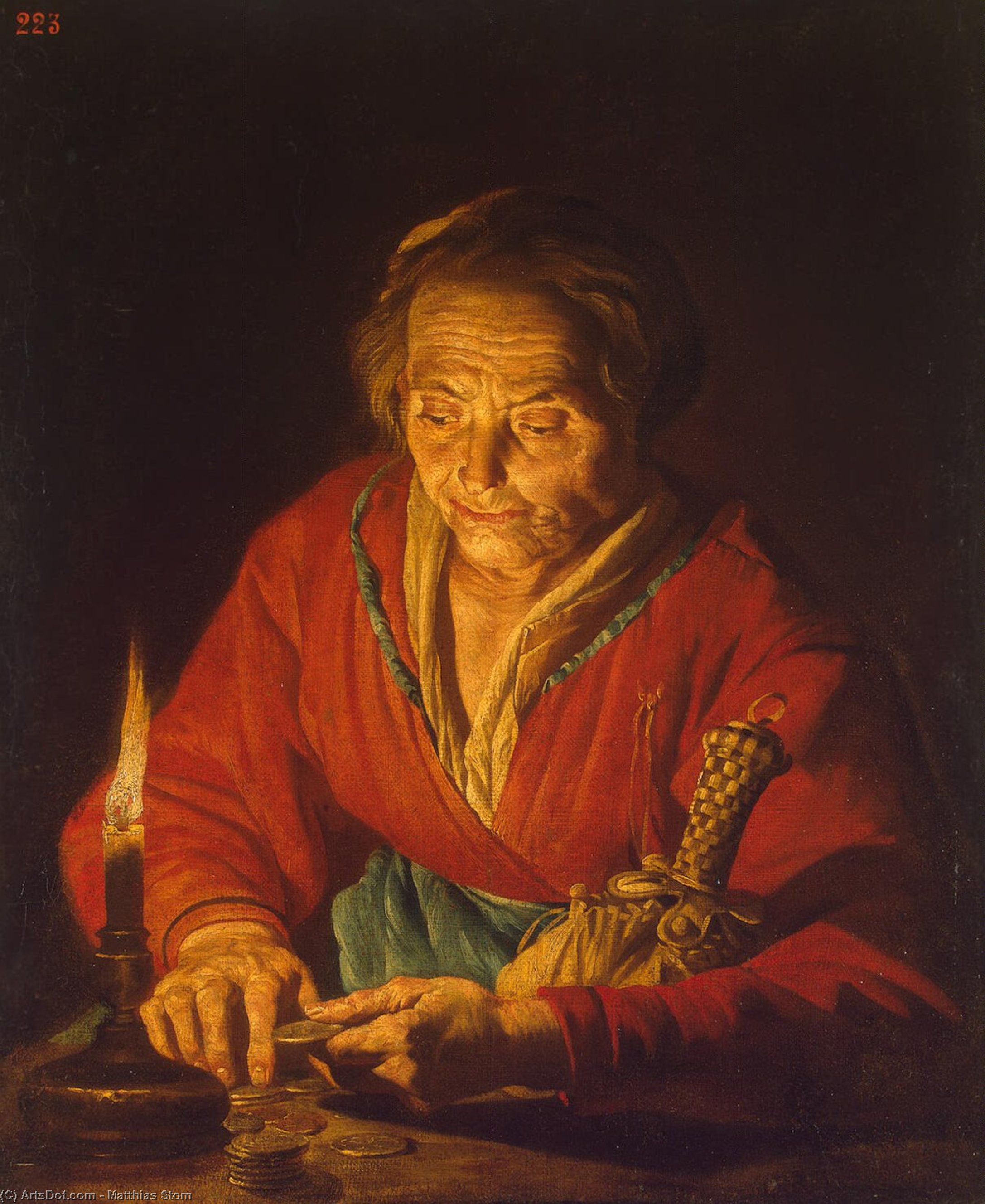 WikiOO.org - Encyclopedia of Fine Arts - Schilderen, Artwork Matthias Stom - Old Woman with a Candle