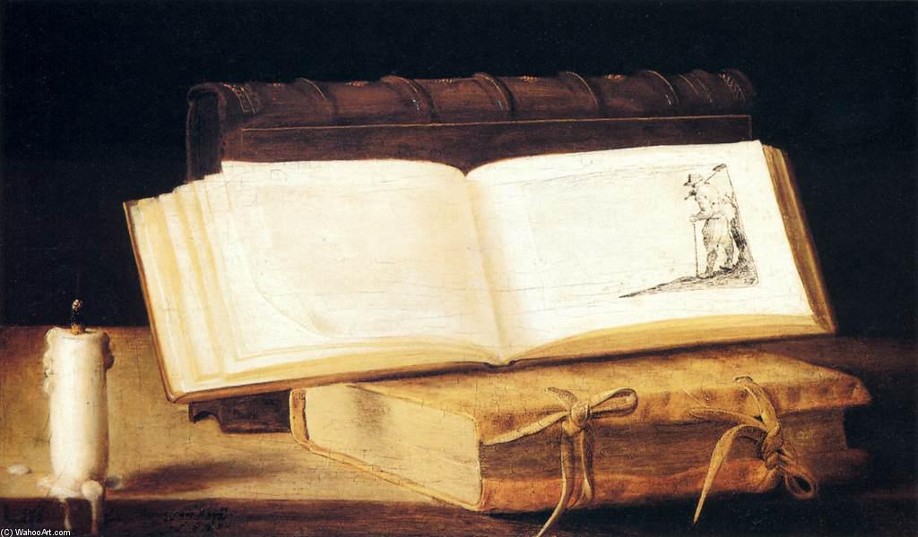 Wikioo.org - The Encyclopedia of Fine Arts - Painting, Artwork by Sébastien Stoskopff - Books and a Candle