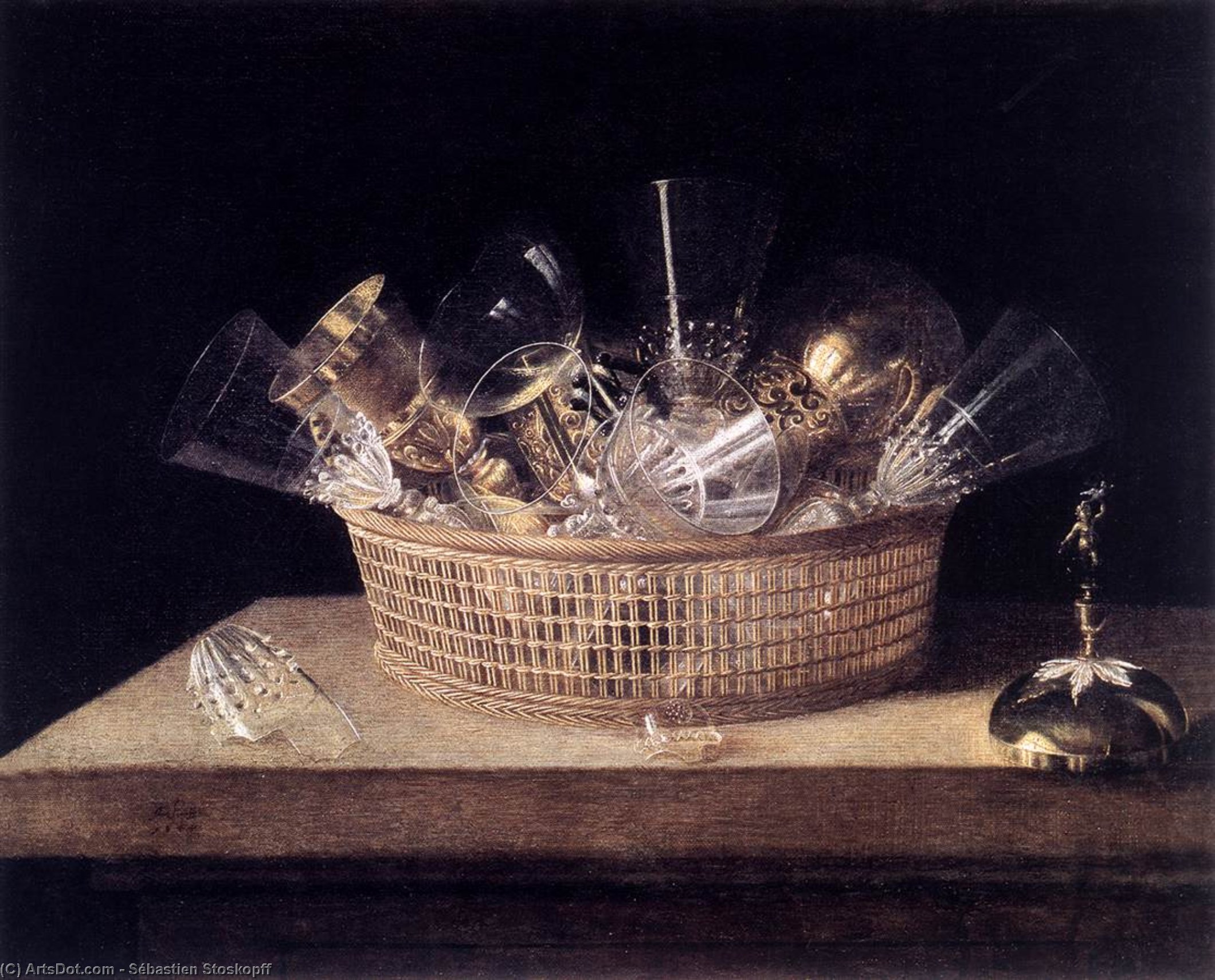 WikiOO.org - Encyclopedia of Fine Arts - Lukisan, Artwork Sébastien Stoskopff - Still-Life of Glasses in a Basket