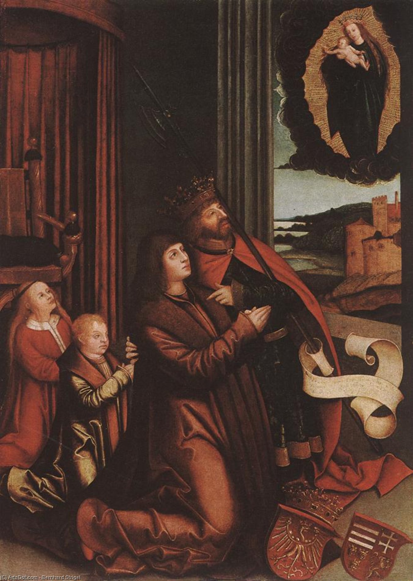 WikiOO.org - Encyclopedia of Fine Arts - Lukisan, Artwork Bernhard Strigel - St Ladislas Presents Wladislav II and his Sons to the Virgin