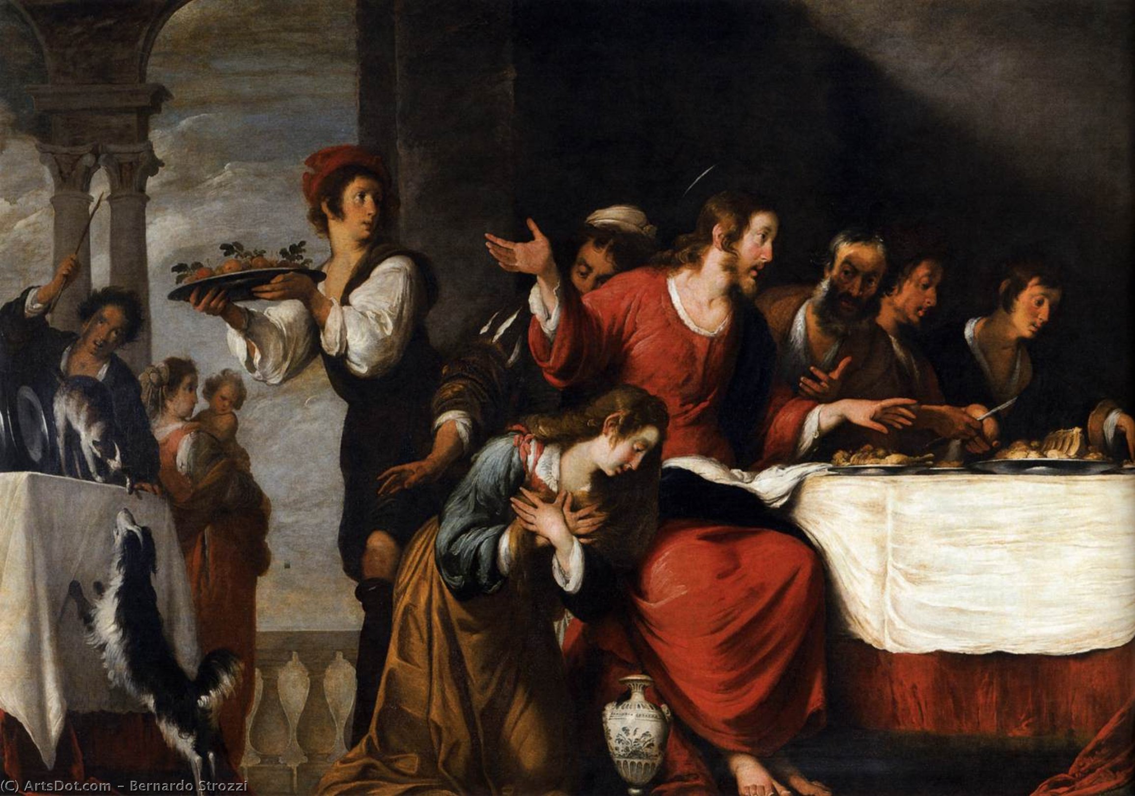 WikiOO.org - Εγκυκλοπαίδεια Καλών Τεχνών - Ζωγραφική, έργα τέχνης Bernardo Strozzi - Banquet at the House of Simon (detail)