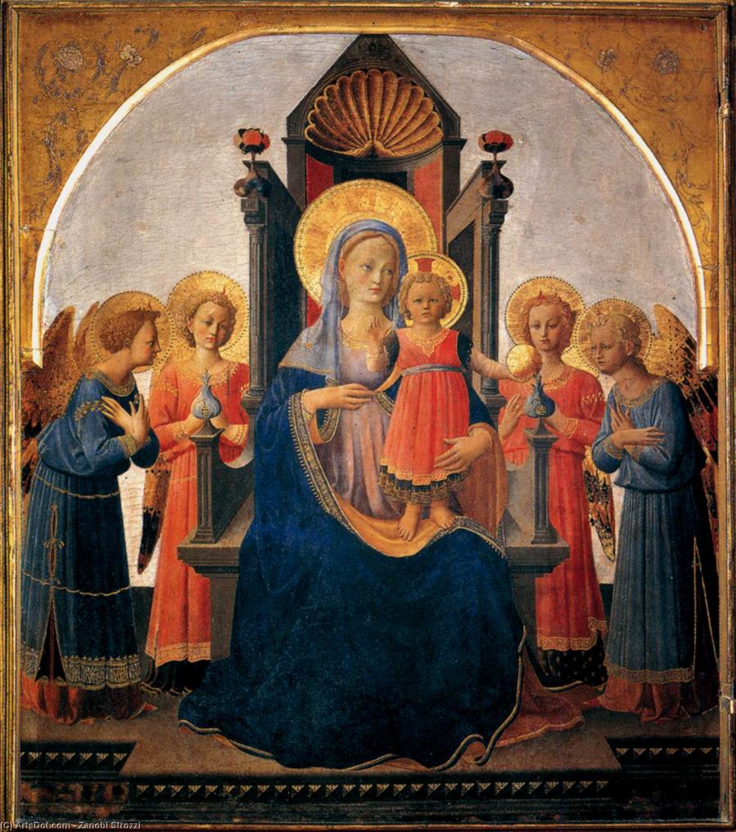 Wikioo.org - The Encyclopedia of Fine Arts - Painting, Artwork by Zanobi Strozzi - Madonna and Child with Angels